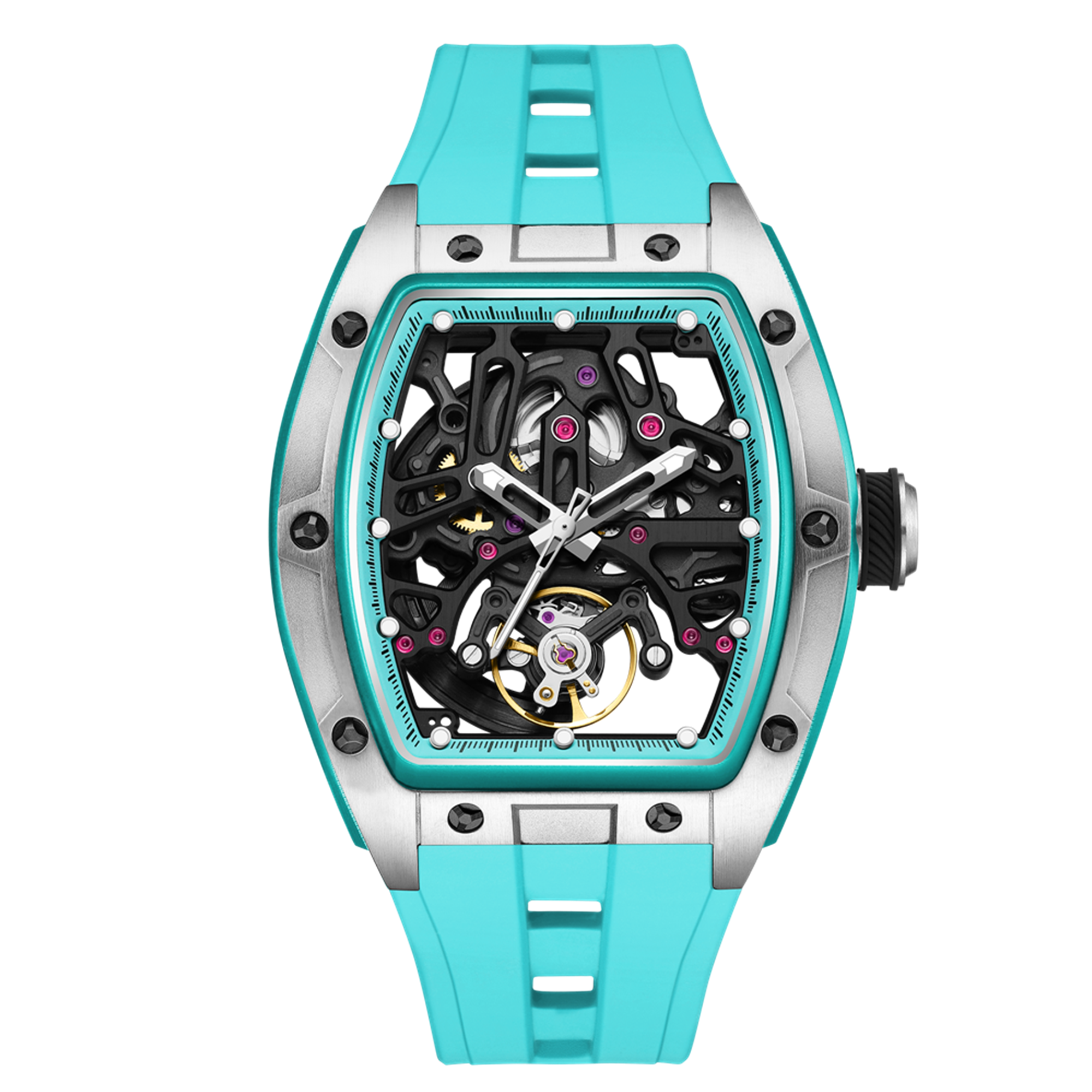 New Skeleton Dial Watches for Men Stainless Steel Case Automatic Mechanical Wristwatch Waterproof Luminous Sport Watch 9198-1-17