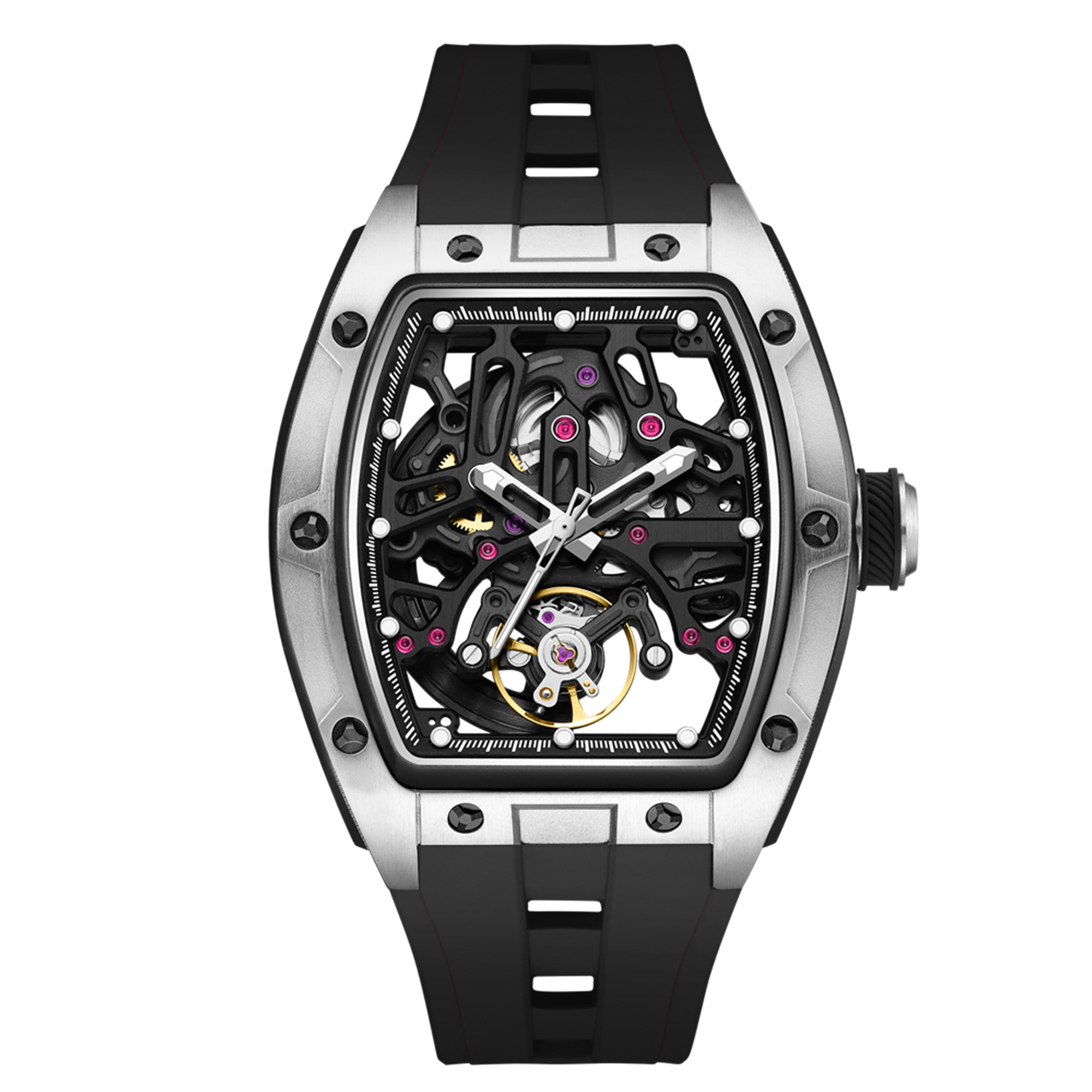 New Skeleton Dial Watches for Men Stainless Steel Case Automatic Mechanical Wristwatch Waterproof Luminous Sport Watch 9198-1-11