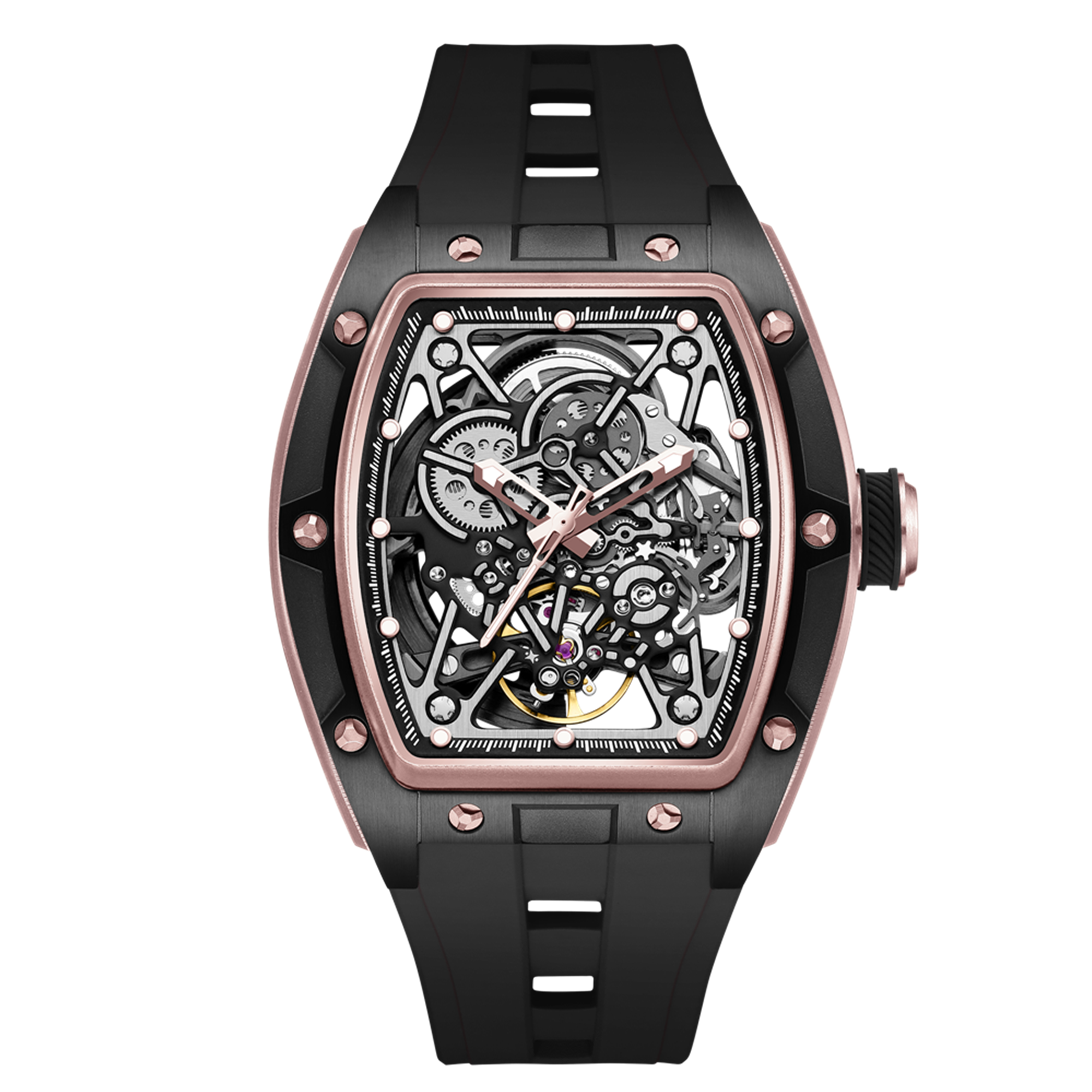 New Men's Mechanical Watch Fashion Hollow Out Automatic Movement Sport Wristwatches Waterproof Silicone Strap Watches 9198-3-10