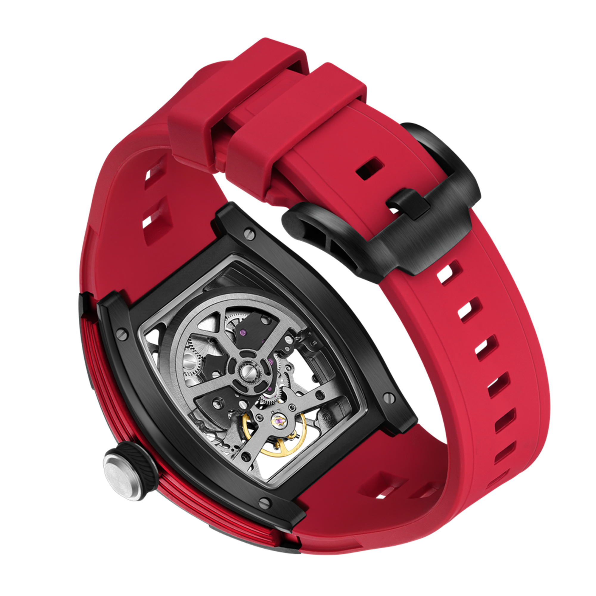 New Men's Mechanical Watch Fashion Hollow Out Automatic Movement Sport Wristwatches Waterproof Silicone Strap Watches 9198-3-15