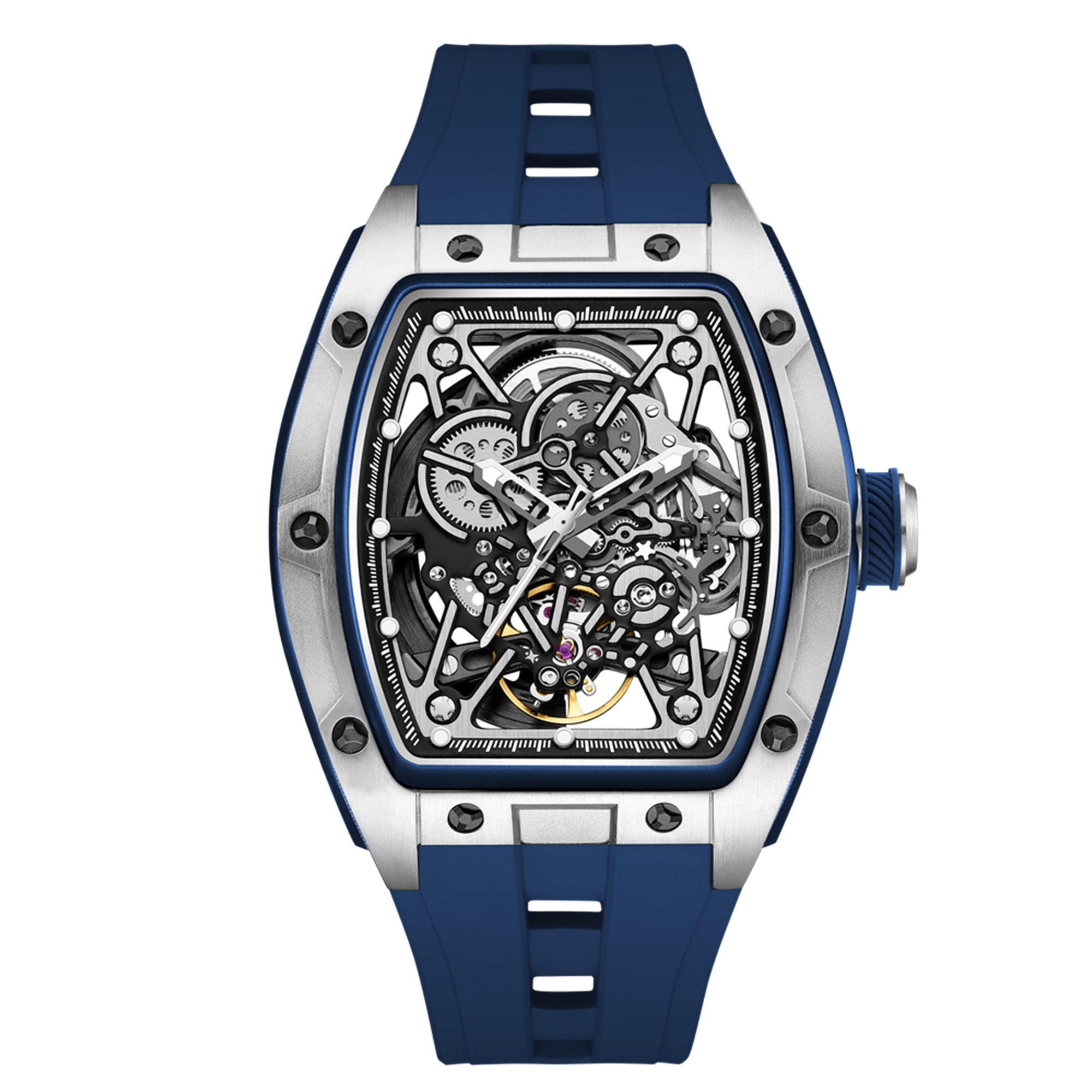 New Men's Mechanical Watch Fashion Hollow Out Automatic Movement Sport Wristwatches Waterproof Silicone Strap Watches 9198-3-13