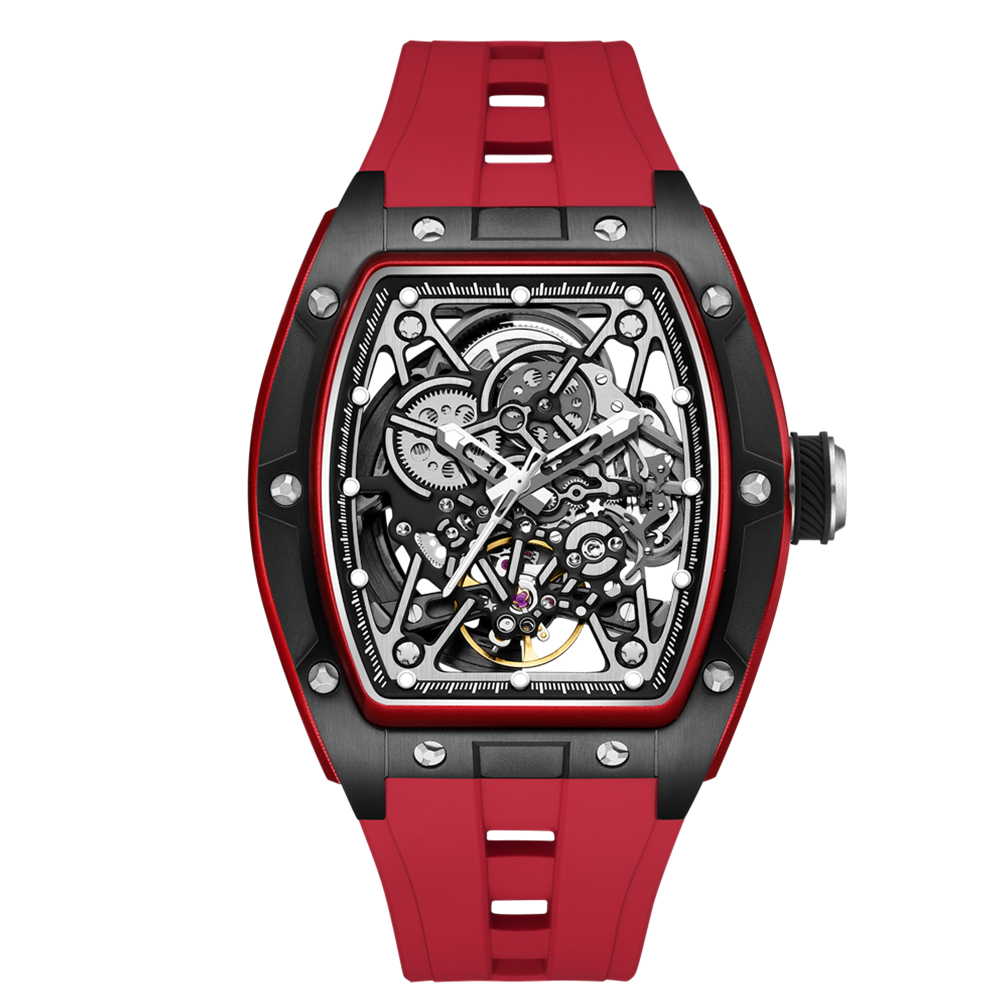 New Men's Mechanical Watch Fashion Hollow Out Automatic Movement Sport Wristwatches Waterproof Silicone Strap Watches 9198-3-0