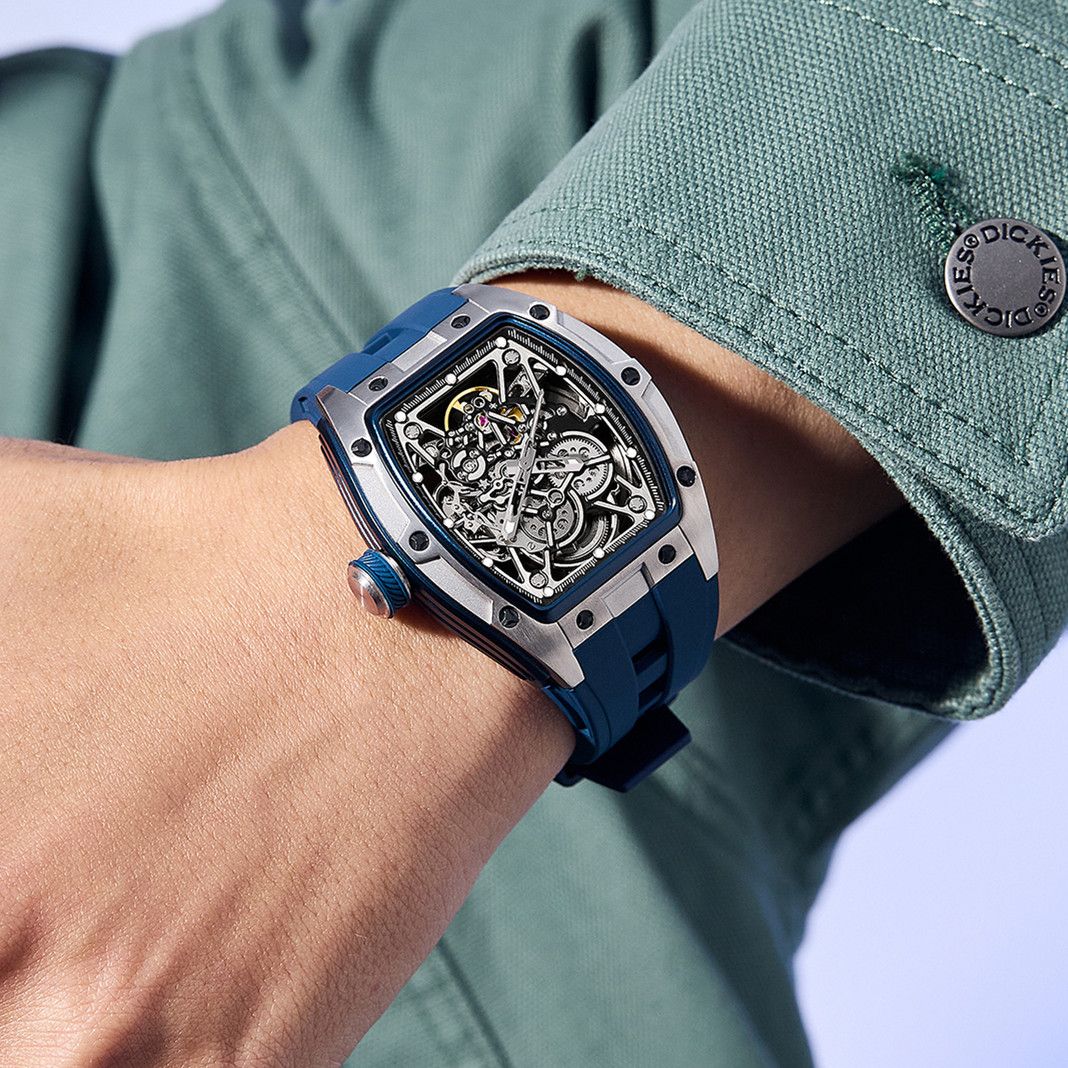 New Men's Mechanical Watch Fashion Hollow Out Automatic Movement Sport Wristwatches Waterproof Silicone Strap Watches 9198-3-2