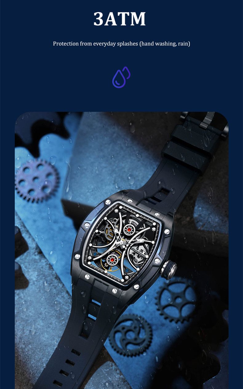 New Men's Sports Watch Fashion Automatic Mechanical Movement Watches Skeleton Luminous Waterproof Business Wristwatches 9198-4-8