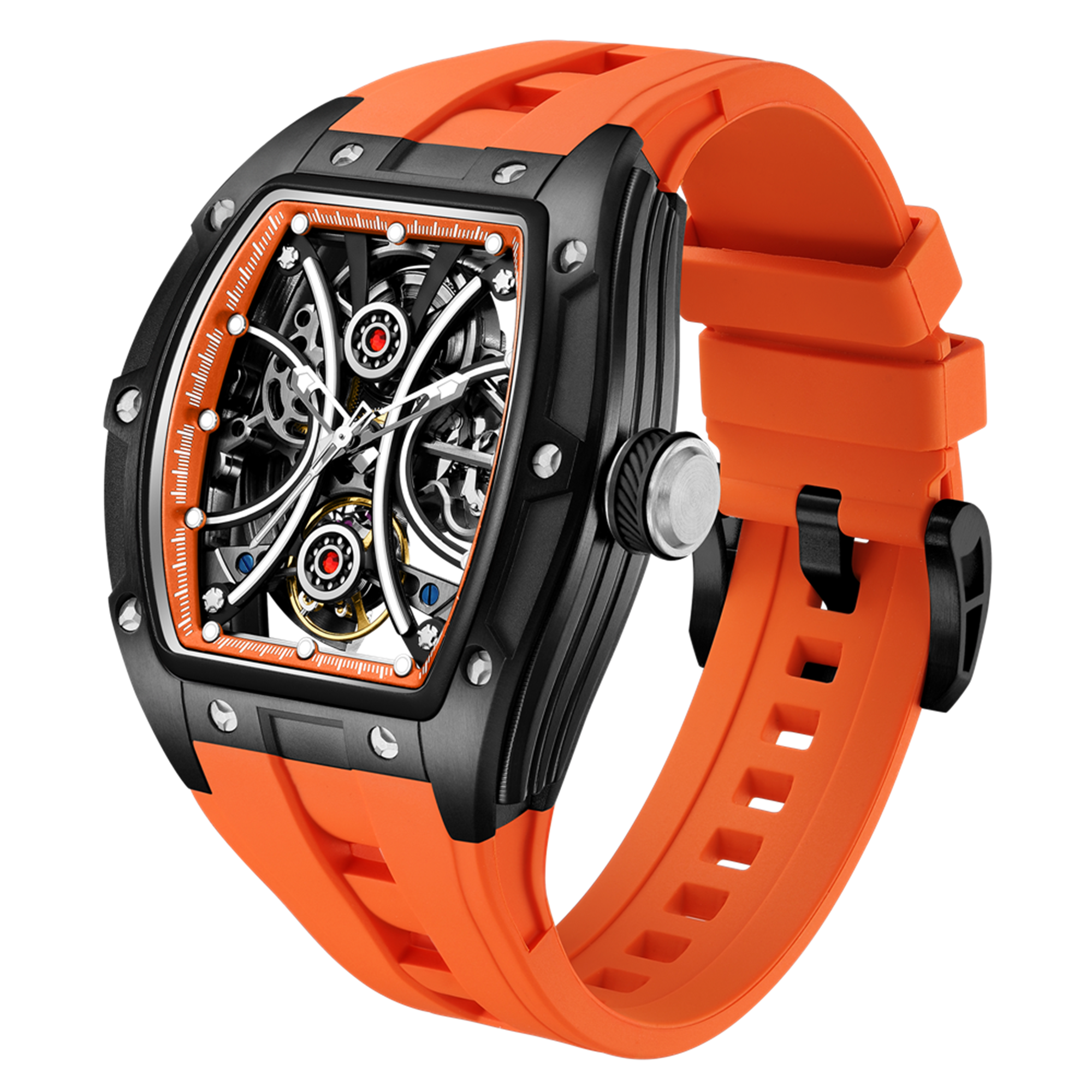 New Men's Sports Watch Fashion Automatic Mechanical Movement Watches Skeleton Luminous Waterproof Business Wristwatches 9198-4-14