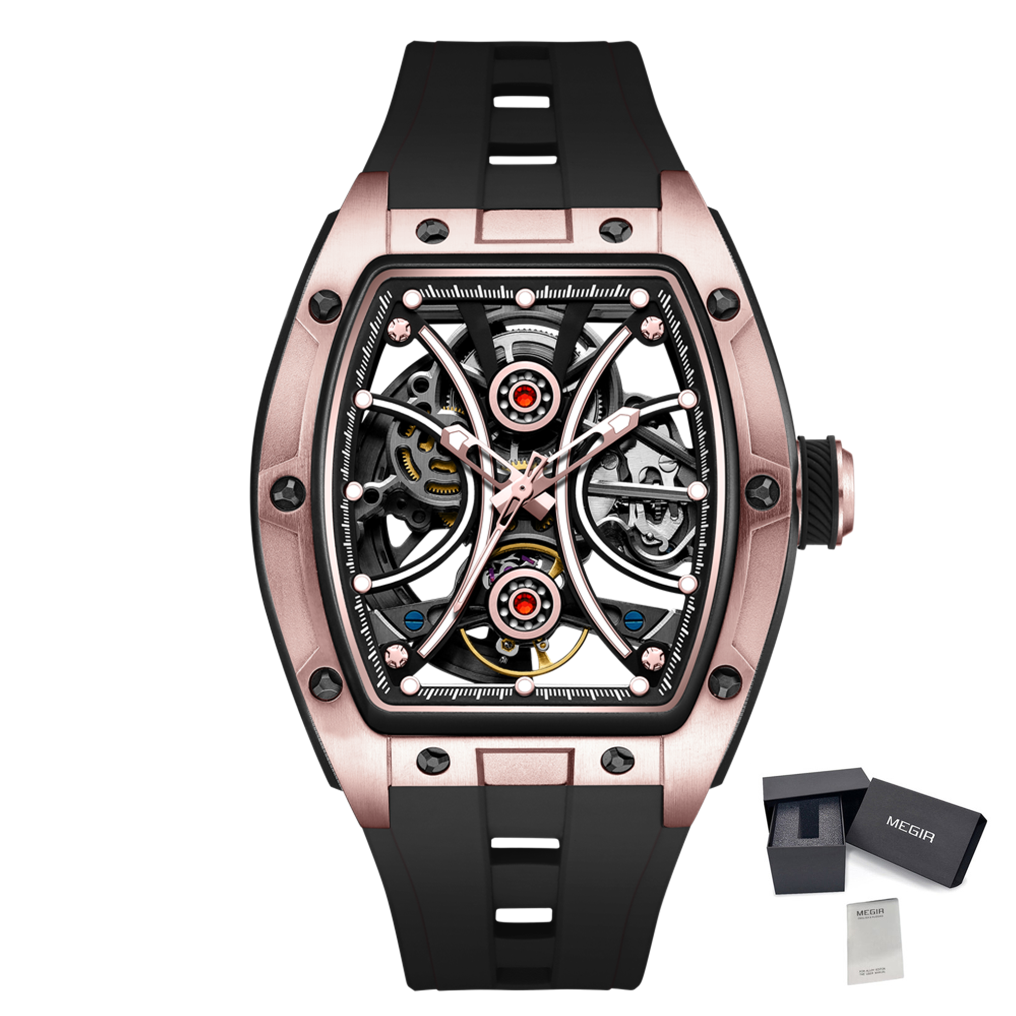 New Men's Sports Watch Fashion Automatic Mechanical Movement Watches Skeleton Luminous Waterproof Business Wristwatches 9198-4-20