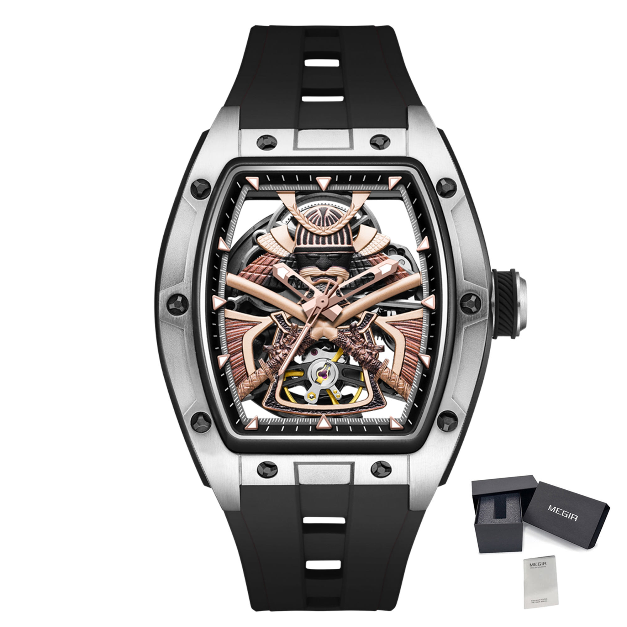 MEGIR Men Mechanical Watches Luxury Hollow Out Automatic Movement Wristwatch Clock Stainless Steel Case Waterproof Watch 9198-5-13