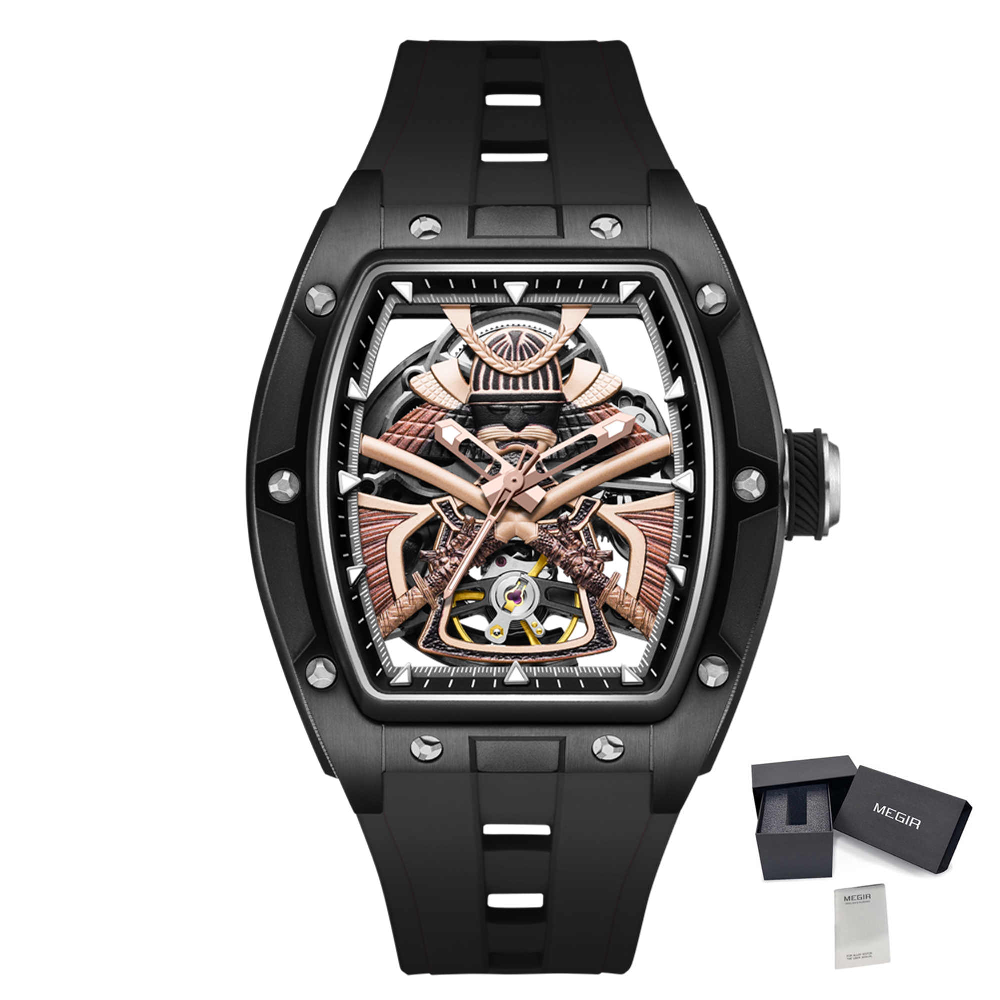 MEGIR Men Mechanical Watches Luxury Hollow Out Automatic Movement Wristwatch Clock Stainless Steel Case Waterproof Watch 9198-5-12