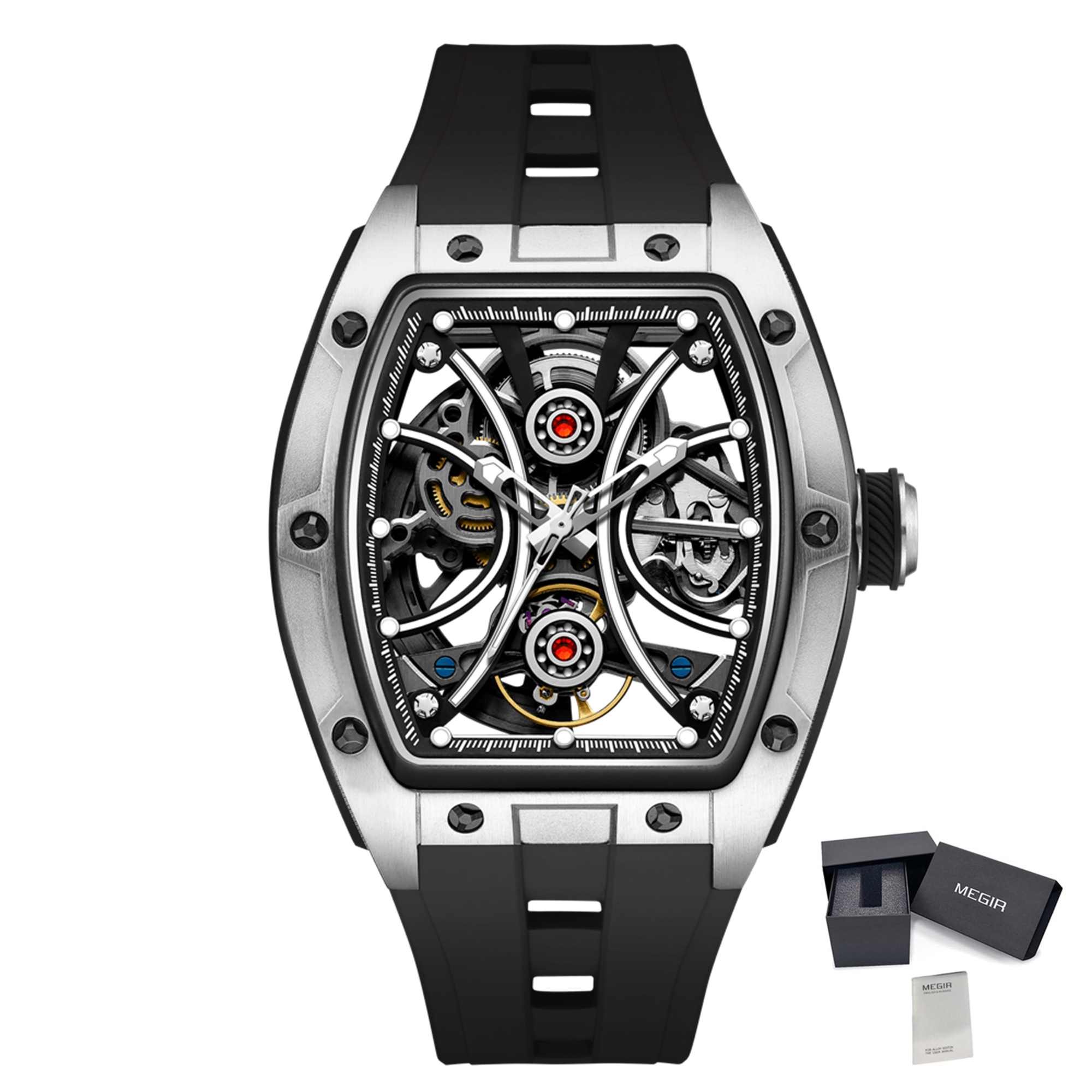 New Men's Sports Watch Fashion Automatic Mechanical Movement Watches Skeleton Luminous Waterproof Business Wristwatches 9198-4-18