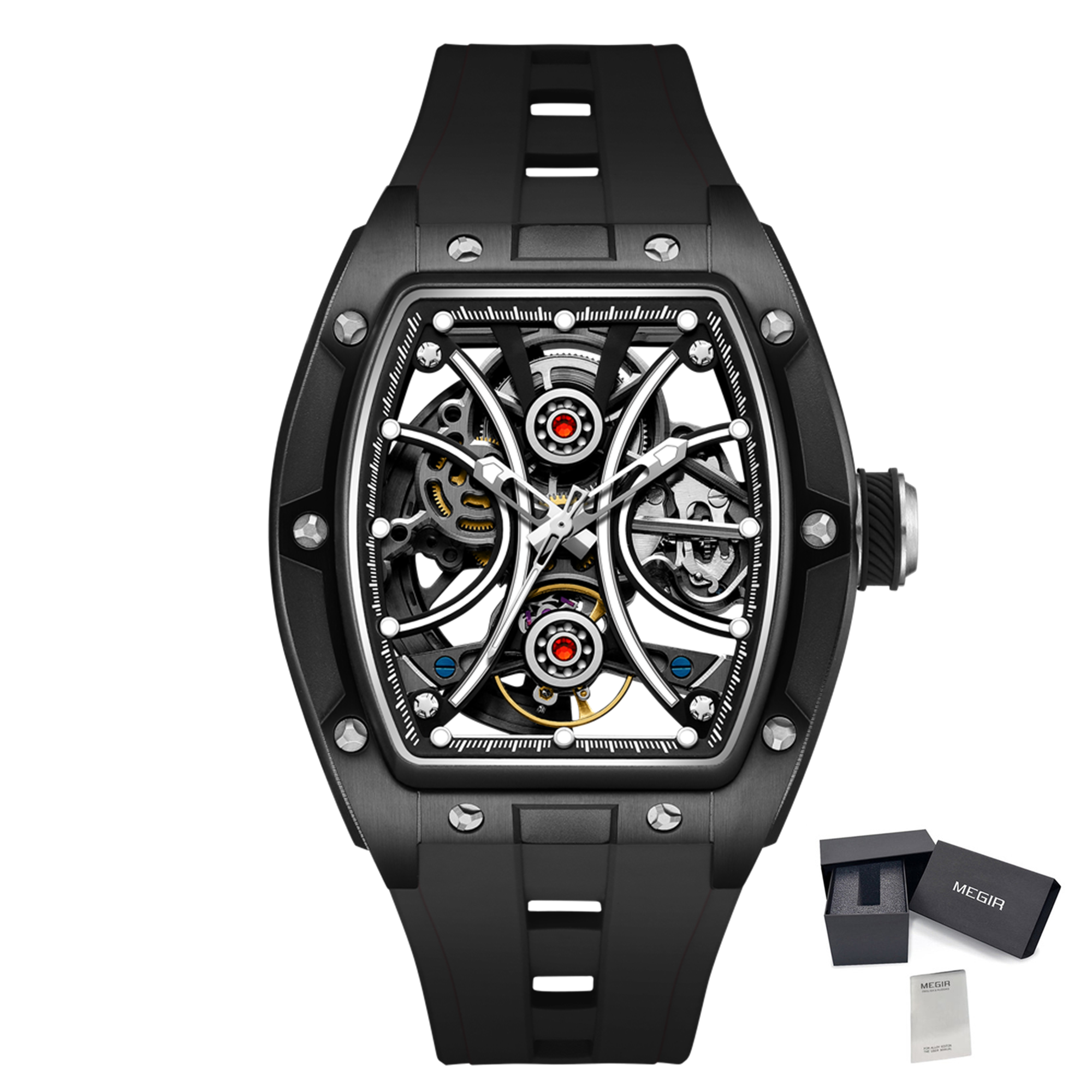 New Men's Sports Watch Fashion Automatic Mechanical Movement Watches Skeleton Luminous Waterproof Business Wristwatches 9198-4-16