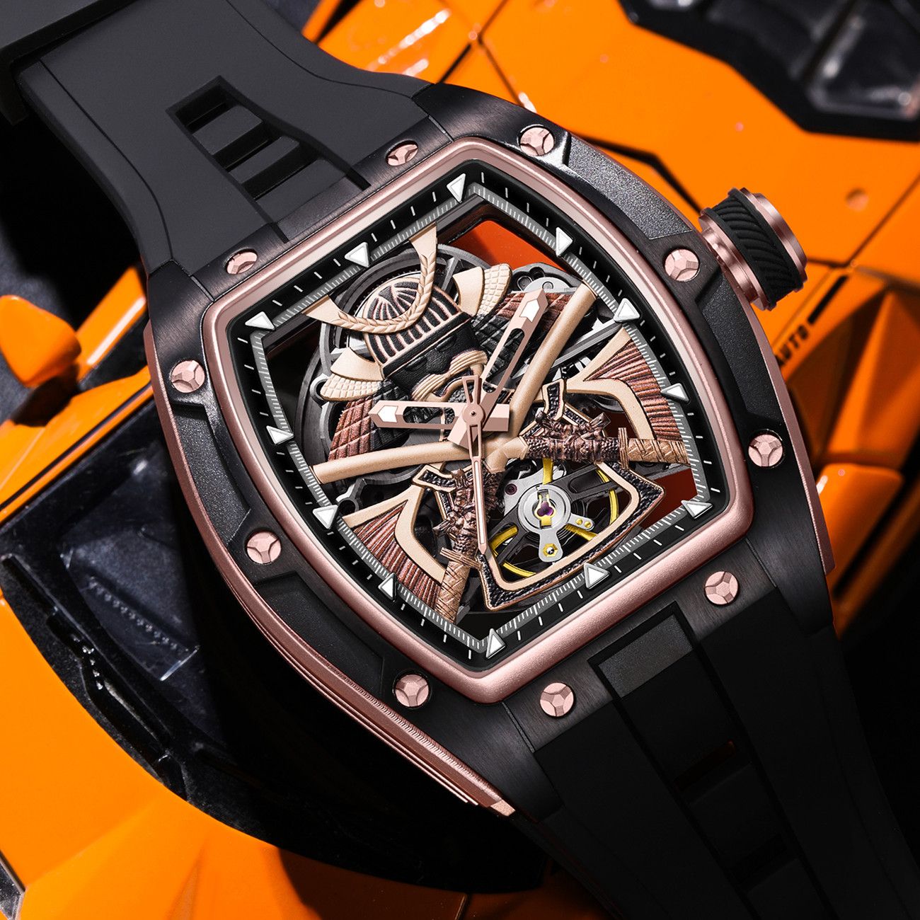 MEGIR Men Mechanical Watches Luxury Hollow Out Automatic Movement Wristwatch Clock Stainless Steel Case Waterproof Watch 9198-5-4