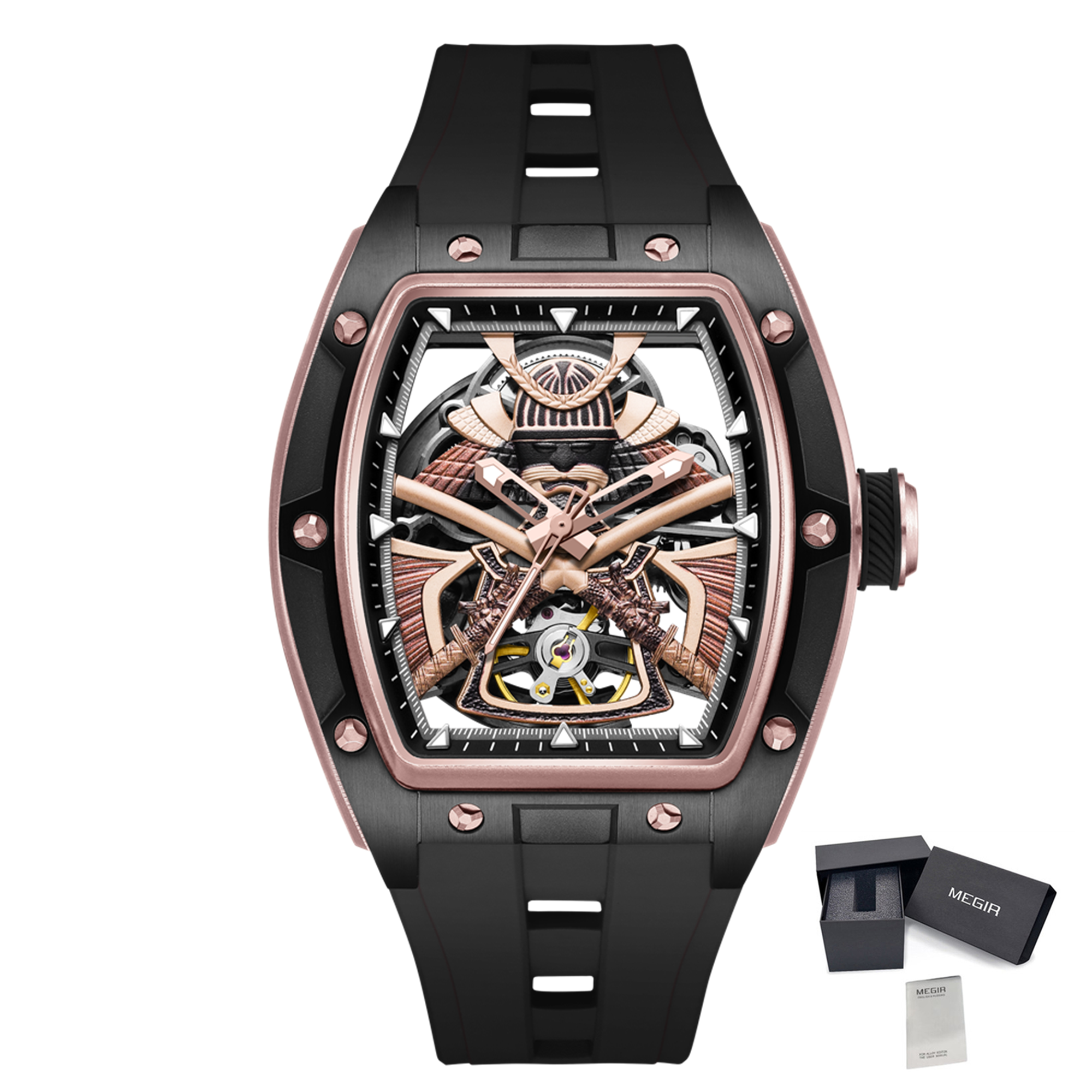 MEGIR Men Mechanical Watches Luxury Hollow Out Automatic Movement Wristwatch Clock Stainless Steel Case Waterproof Watch 9198-5-14