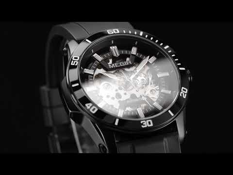 MEGIR Fashion Hollow Out Mechanical Watch for Men Stainless Steel Case Sapphire Full Automatic Wristwatch Relogio Masculino 8605-15