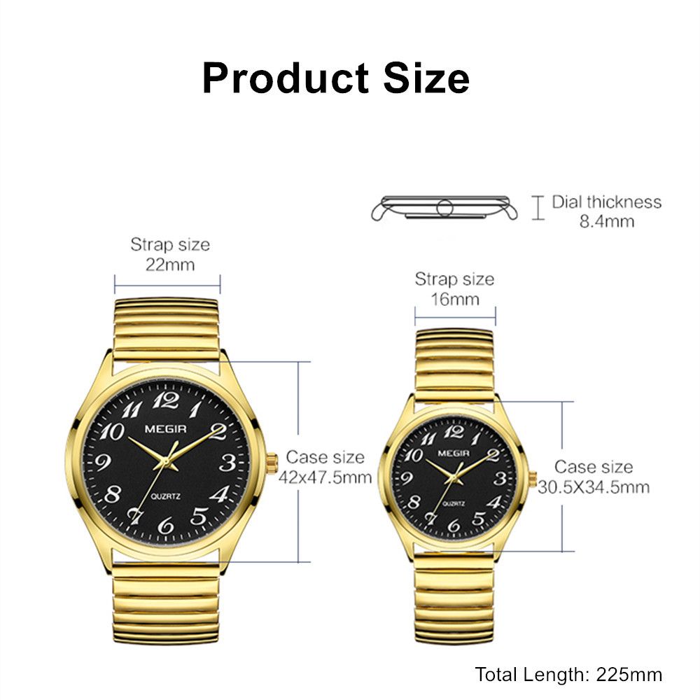 MEGIR Luxury Couple Watches Waterproof Quartz Watch for Lover Stainless Steel Men Women Wristwatches Clock Relogio Masculino 1088-7