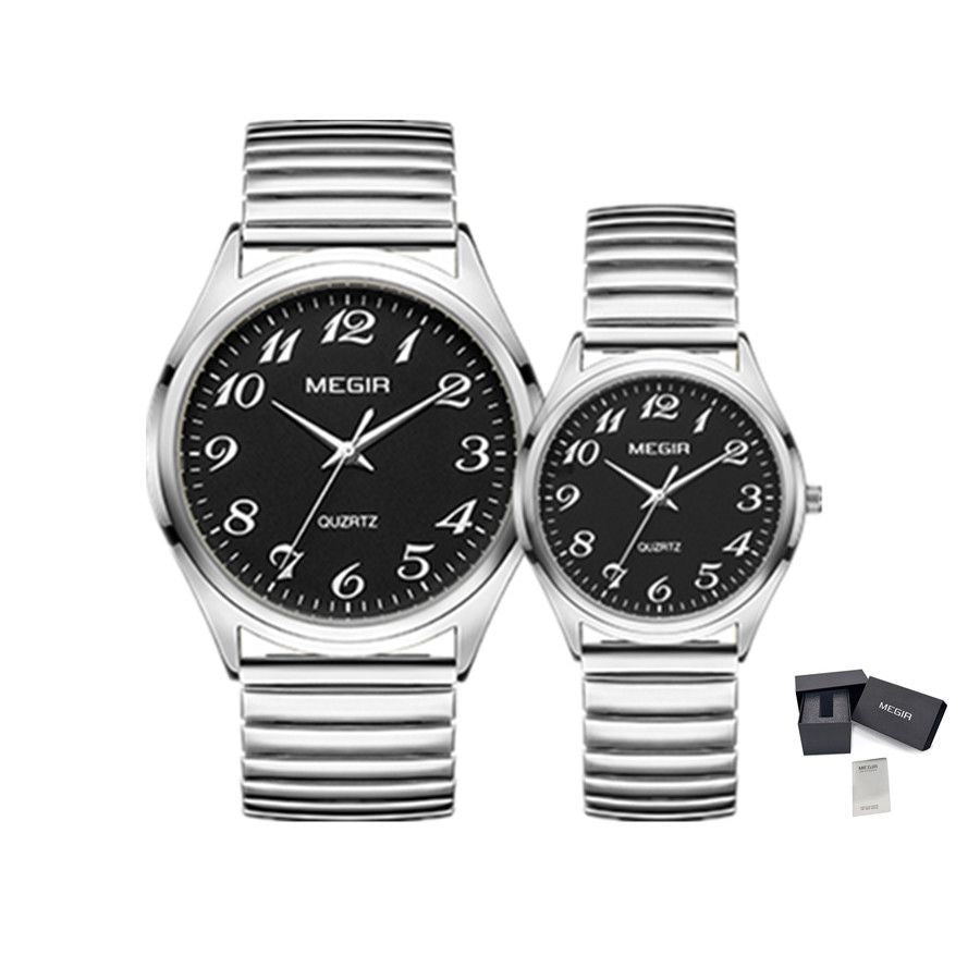 MEGIR Luxury Couple Watches Waterproof Quartz Watch for Lover Stainless Steel Men Women Wristwatches Clock Relogio Masculino 1088-19