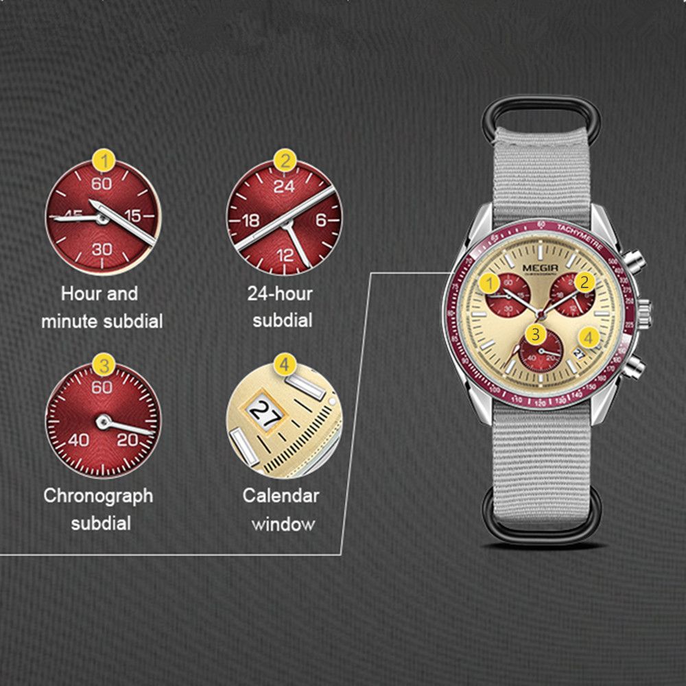 MEGIR Fashion Brand Men Wristwatches Military Sport Watches Canvas Strap Waterproof Chronograph Clock Gift for Men Montre Homme 2247-2