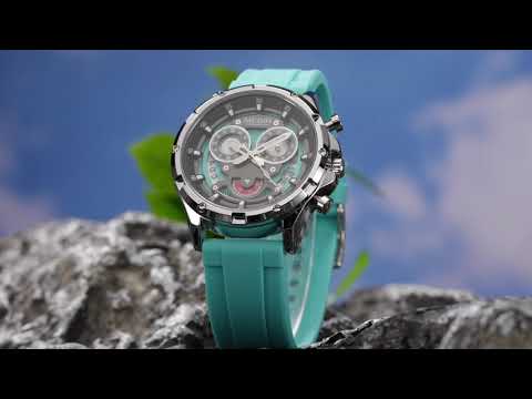 MEGIR Men's Sport Watches Silicone Strap Military Quartz Chronograph Waterproof Luminous Wristwatch 24-hour Auto Date Reloj Hombre 2248-12