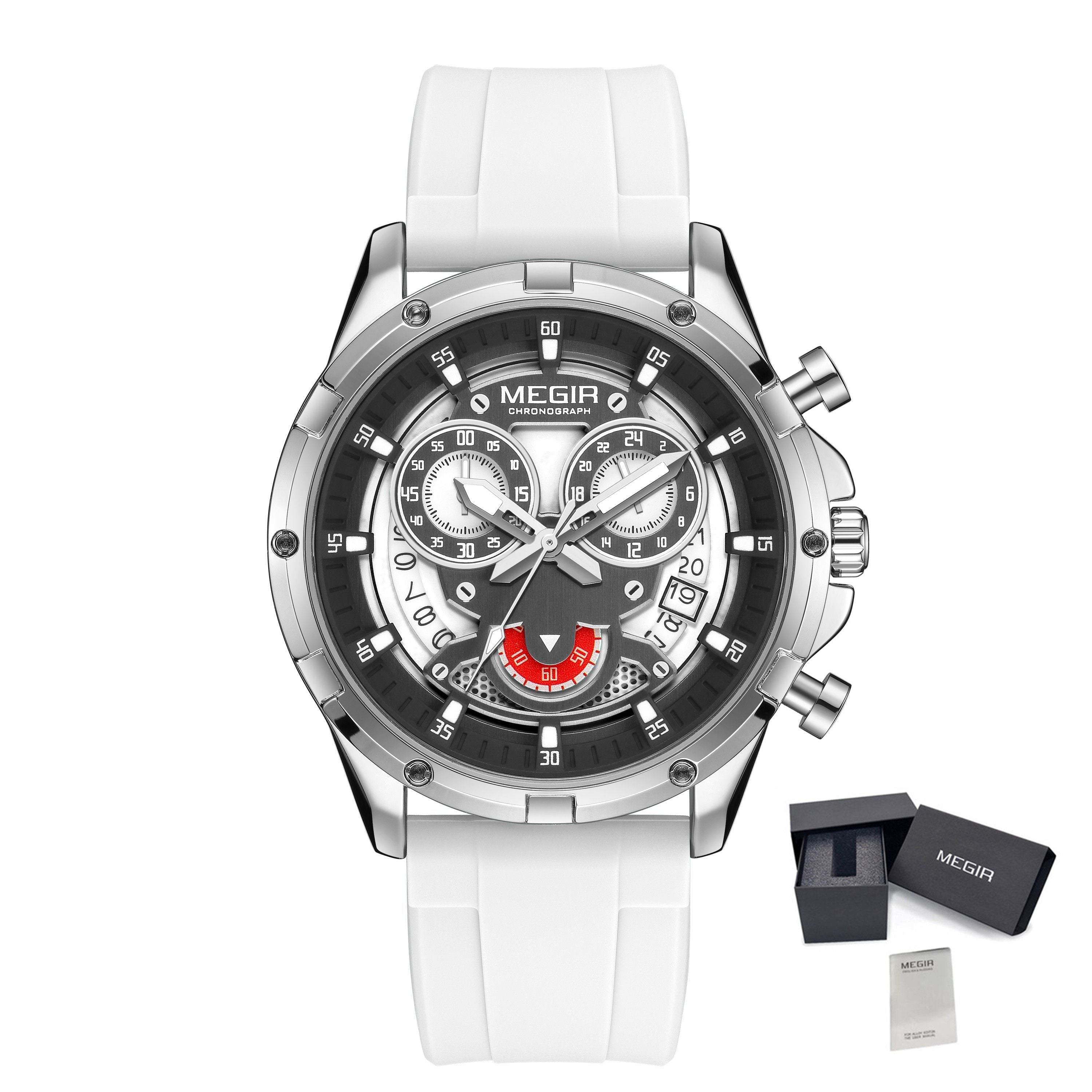 MEGIR Men's Sport Watches Silicone Strap Military Quartz Chronograph Waterproof Luminous Wristwatch 24-hour Auto Date Reloj Hombre 2248-15