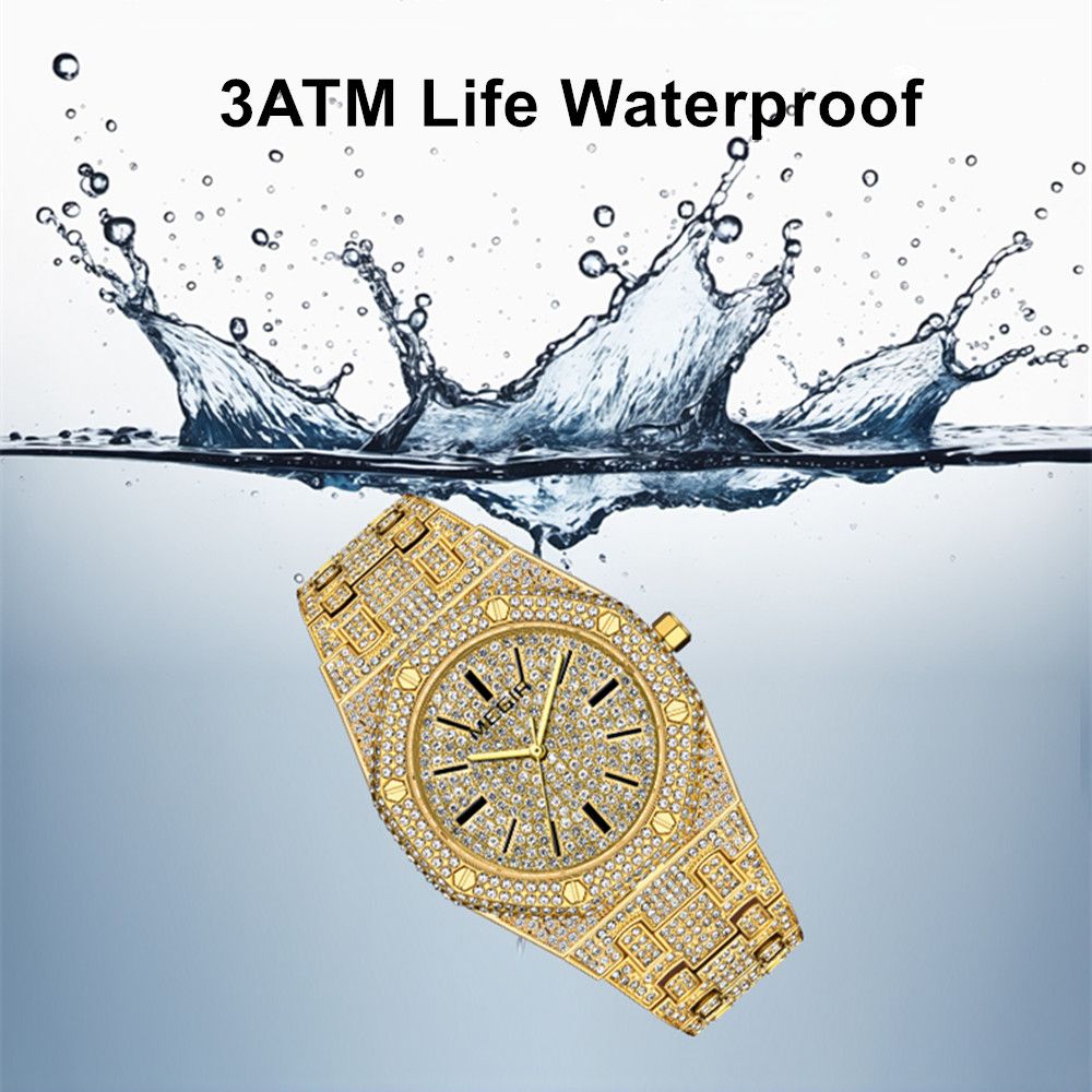 MEGIR Luxury Diamond Men Watches Stainless Steel Band Quartz Wristwatches Waterproof Male Clock Business Watch Reloj Hombre 1091-7