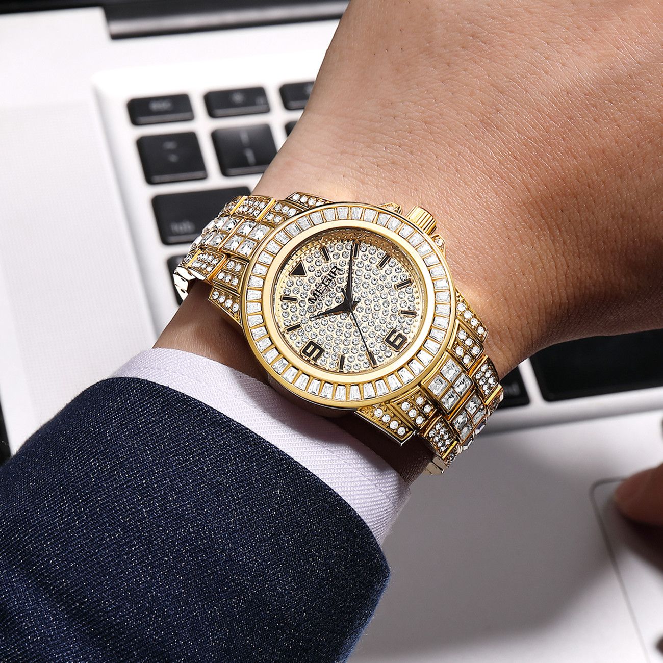 MEGIR Watch for Men Fashion Man Quartz Full Diamond Wristwatch Large Dial Business Watches Clock Gifts Montre Homme 1092-1