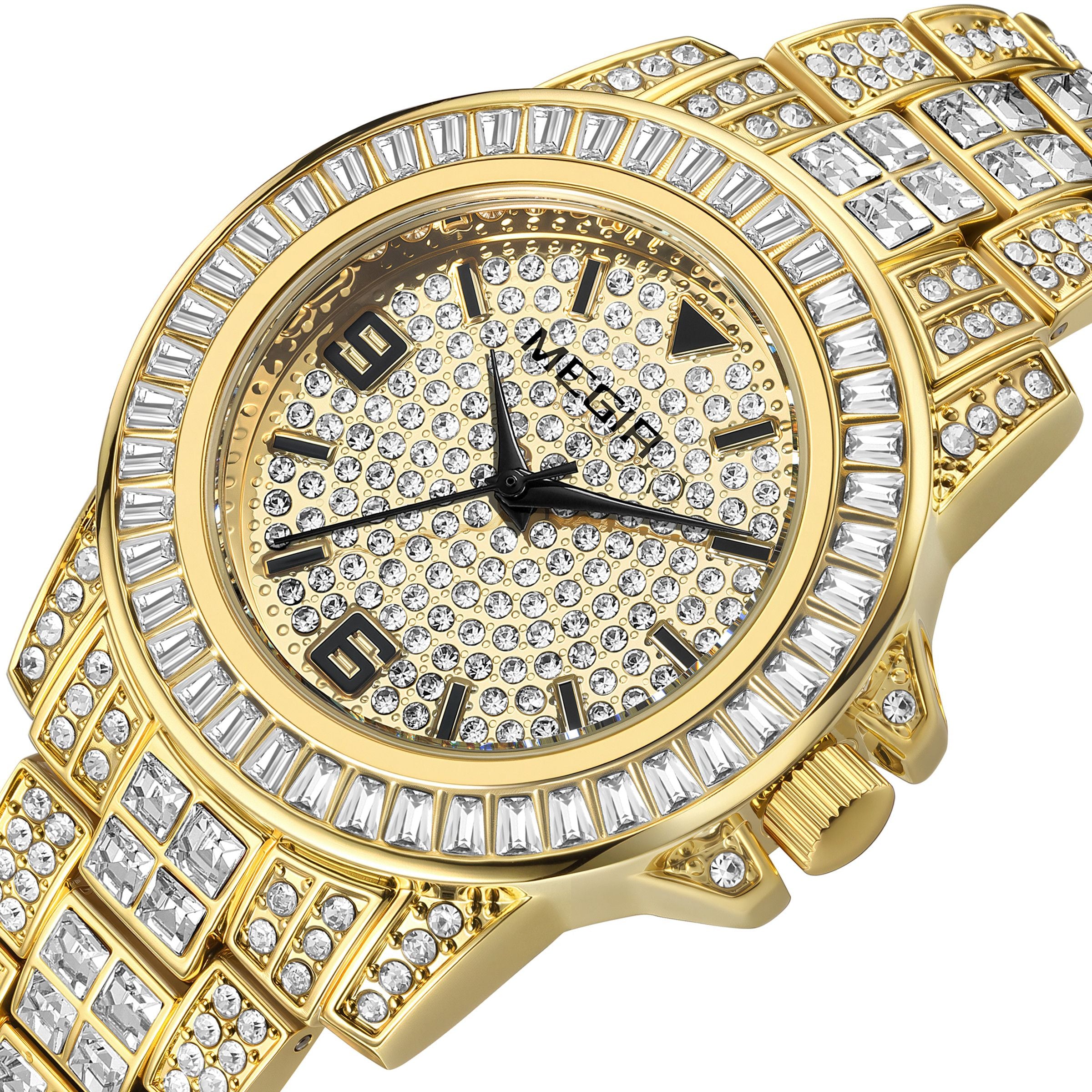 MEGIR Watch for Men Fashion Man Quartz Full Diamond Wristwatch Large Dial Business Watches Clock Gifts Montre Homme 1092-7