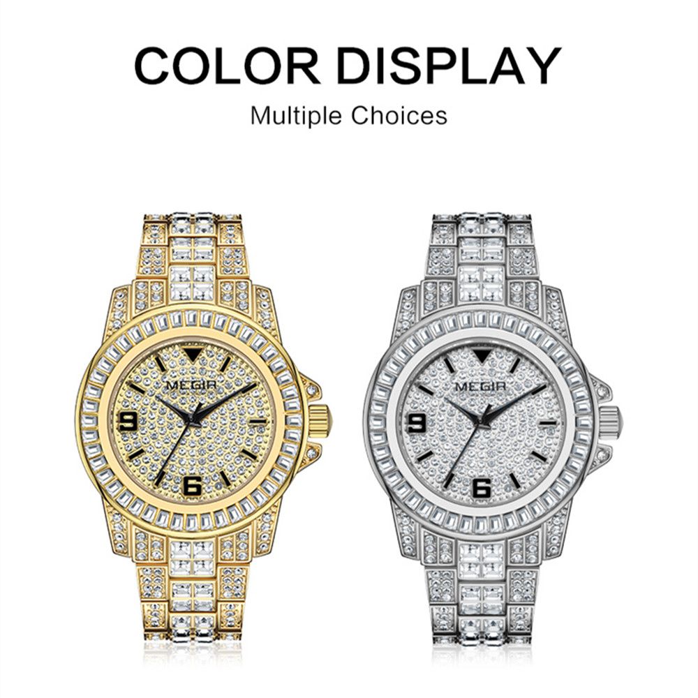 MEGIR Watch for Men Fashion Man Quartz Full Diamond Wristwatch Large Dial Business Watches Clock Gifts Montre Homme 1092-3