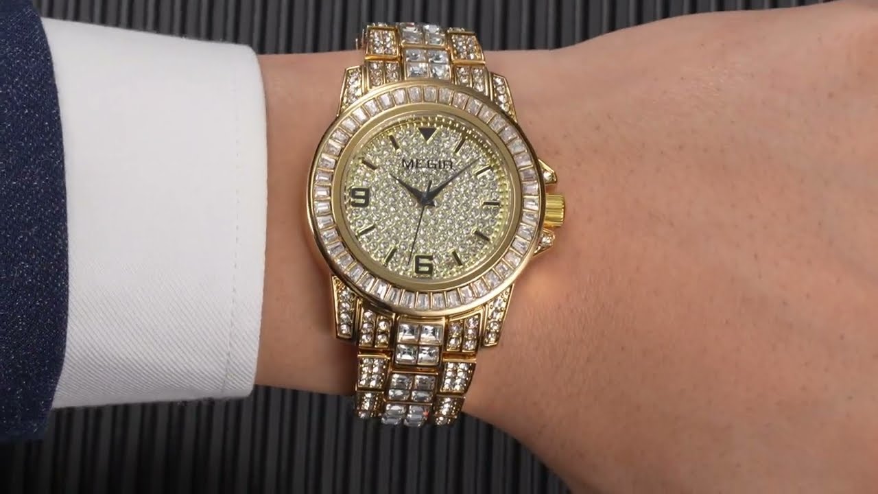 MEGIR Watch for Men Fashion Man Quartz Full Diamond Wristwatch Large Dial Business Watches Clock Gifts Montre Homme 1092-8