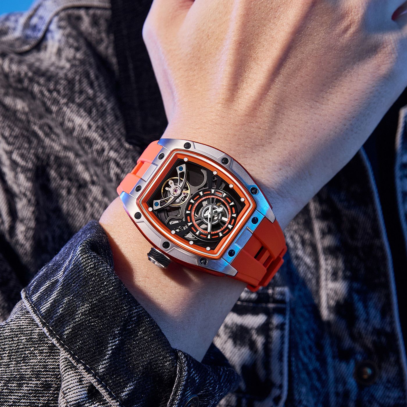 New Fashion Automatic Mechanical Watches for Men Waterproof Skeleton Dial Stainless Steel Case Male Wristwatch Clock 9198-6-4