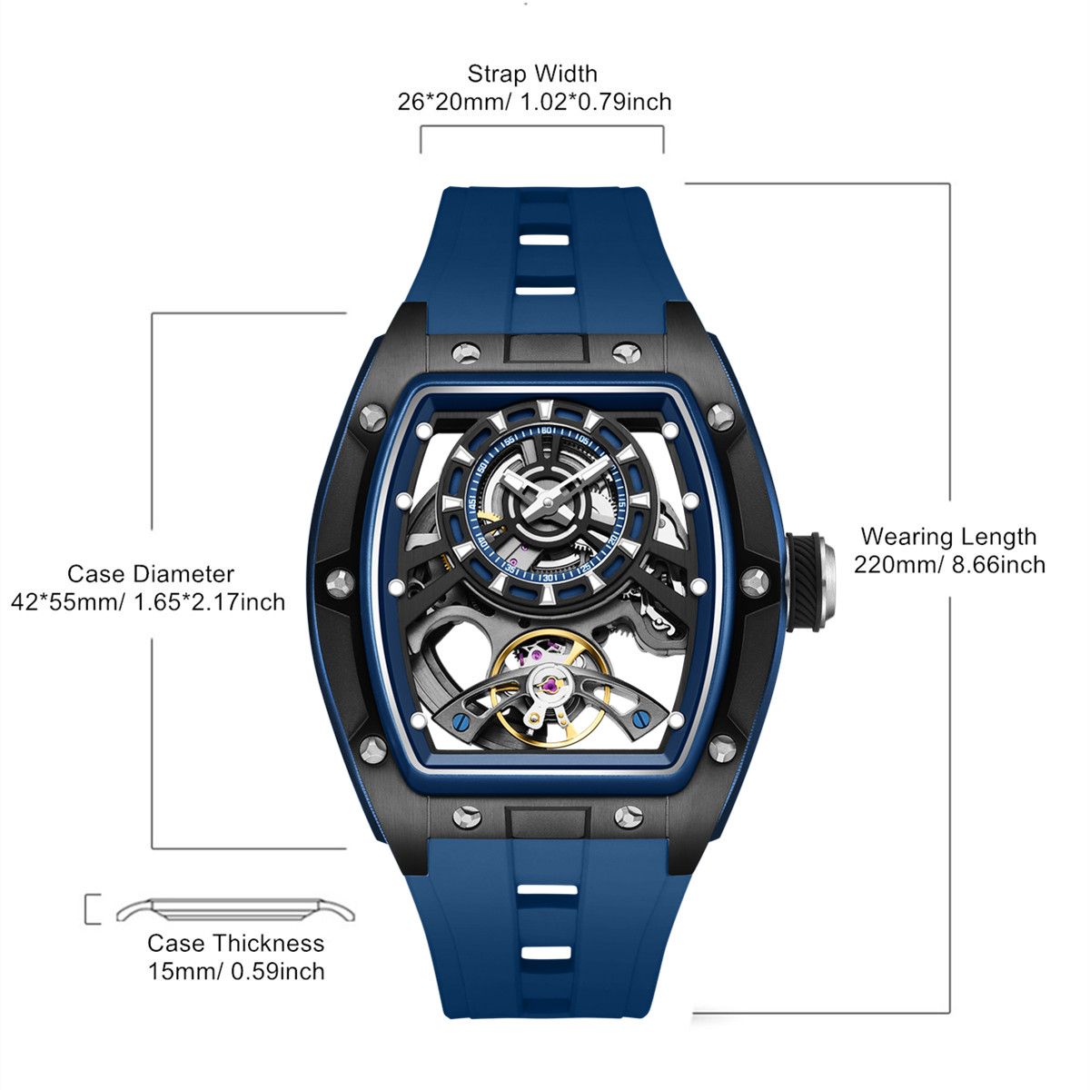 New Fashion Automatic Mechanical Watches for Men Waterproof Skeleton Dial Stainless Steel Case Male Wristwatch Clock 9198-6-7