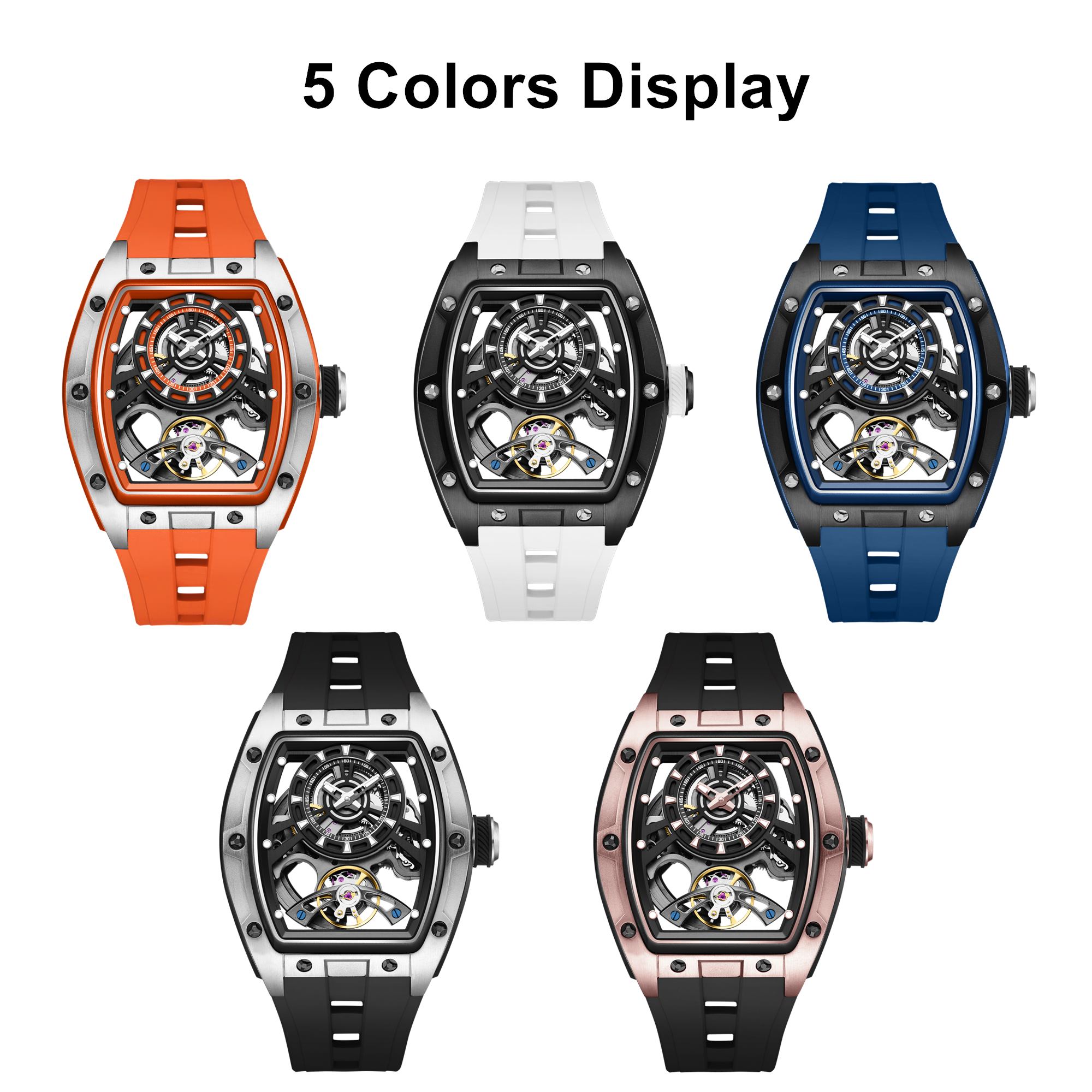 New Fashion Automatic Mechanical Watches for Men Waterproof Skeleton Dial Stainless Steel Case Male Wristwatch Clock 9198-6-6