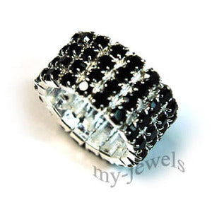 4 Row Black Stretch Bridal Fashion Rhinestone Ring XR910-0