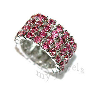 4 Row Pink Stretch Bridal Fashion Rhinestone Ring XR911-0
