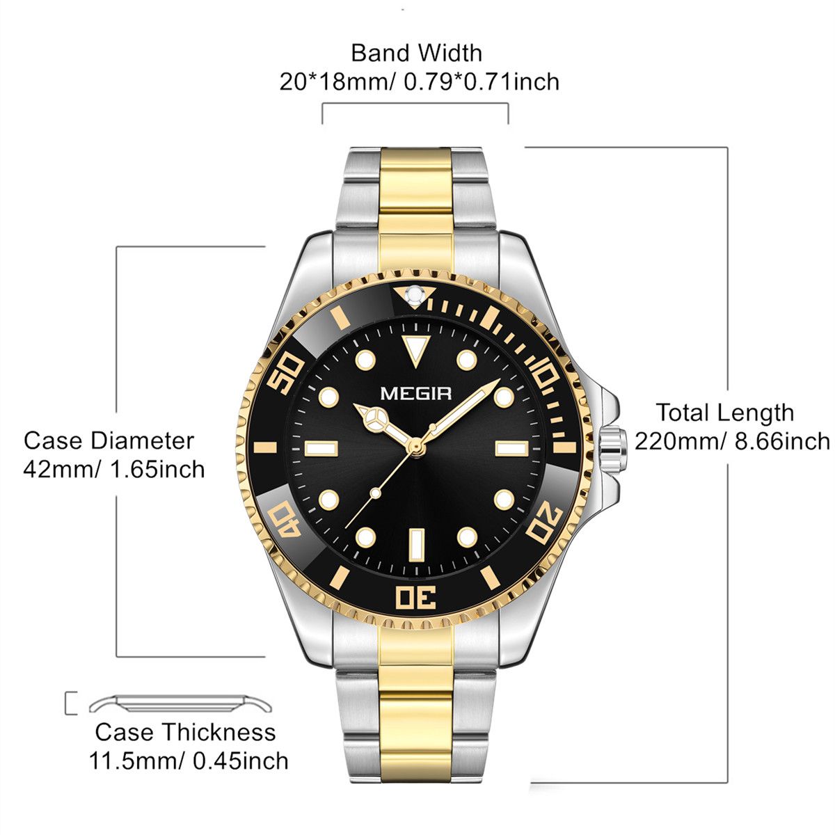 MEGIR Luxury Men's Business Wristwatches Waterproof Stainless Steel Strap Male Quartz Military Watches Clock Reloj Hombre 1090-4