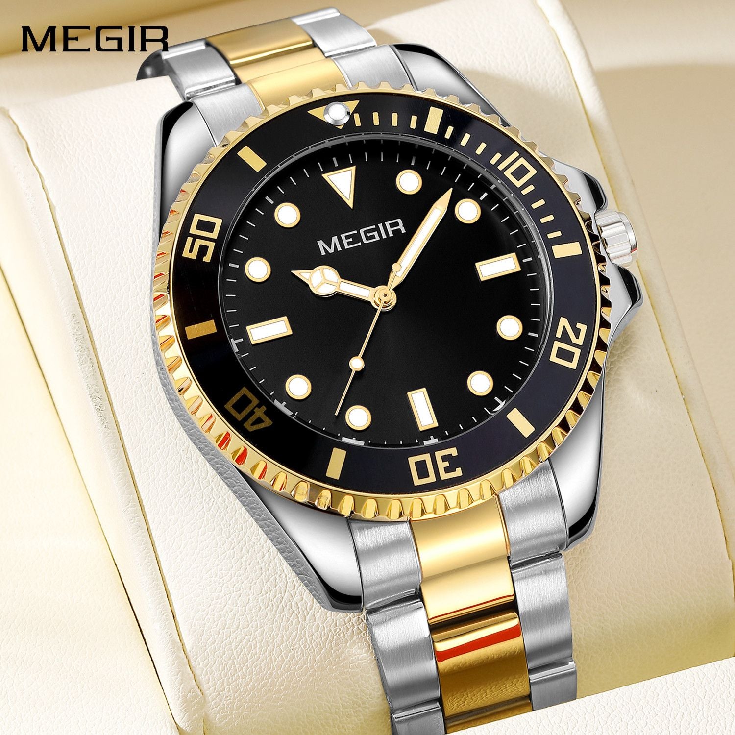 MEGIR Luxury Men's Business Wristwatches Waterproof Stainless Steel Strap Male Quartz Military Watches Clock Reloj Hombre 1090-0