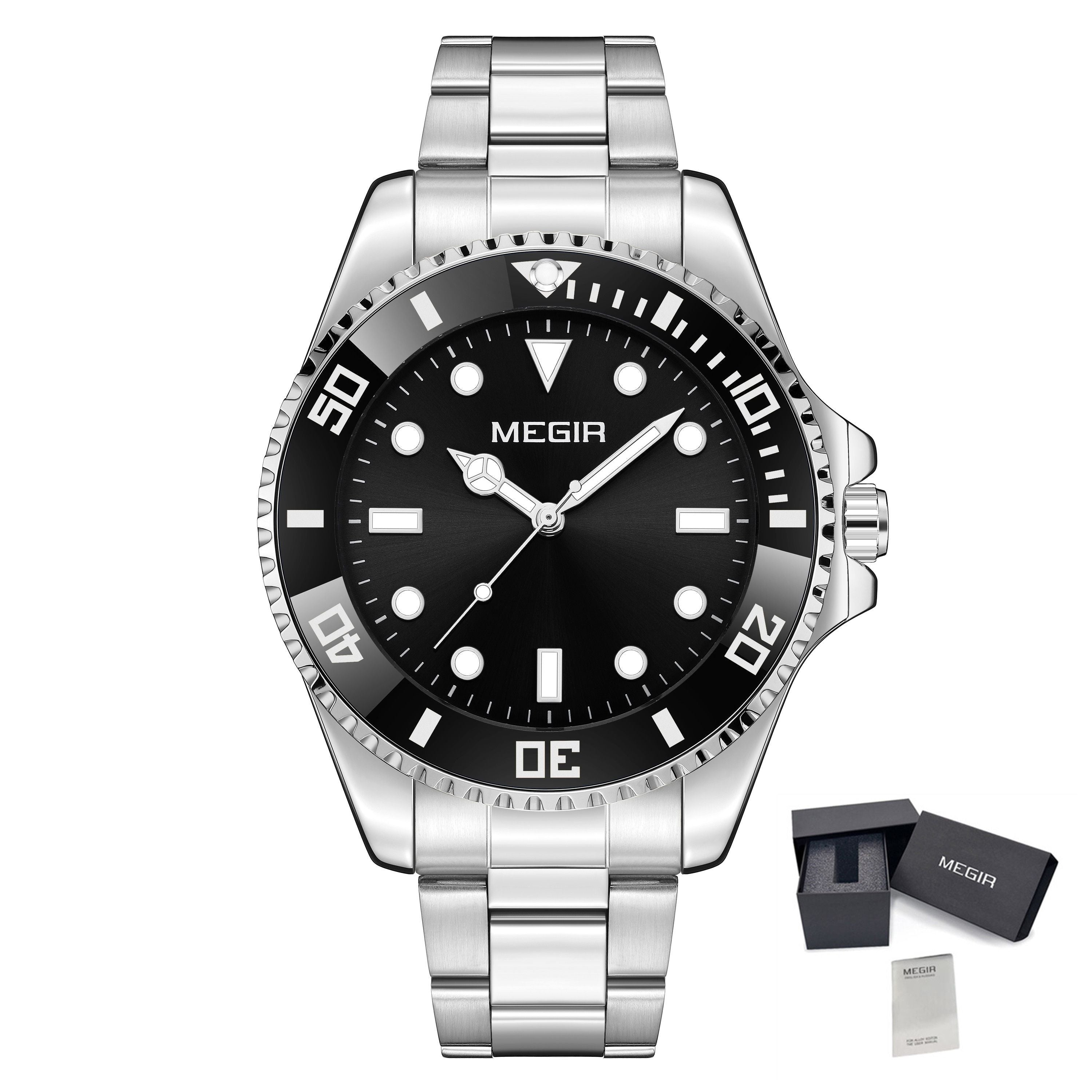 MEGIR Luxury Men's Business Wristwatches Waterproof Stainless Steel Strap Male Quartz Military Watches Clock Reloj Hombre 1090-20