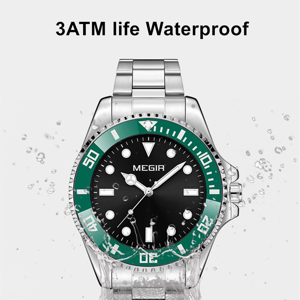 MEGIR Luxury Men's Business Wristwatches Waterproof Stainless Steel Strap Male Quartz Military Watches Clock Reloj Hombre 1090-6