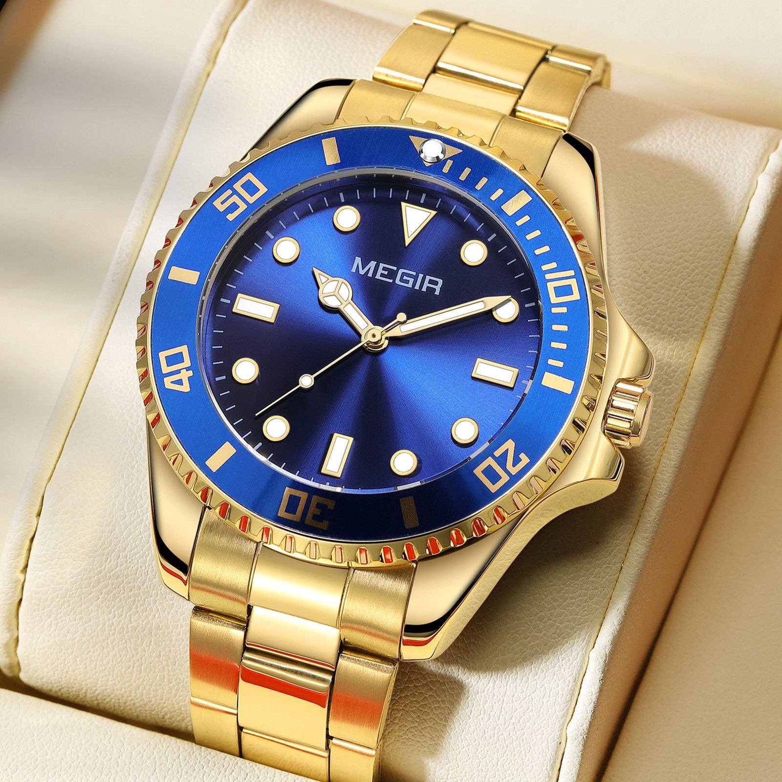 MEGIR Luxury Men's Business Wristwatches Waterproof Stainless Steel Strap Male Quartz Military Watches Clock Reloj Hombre 1090-1