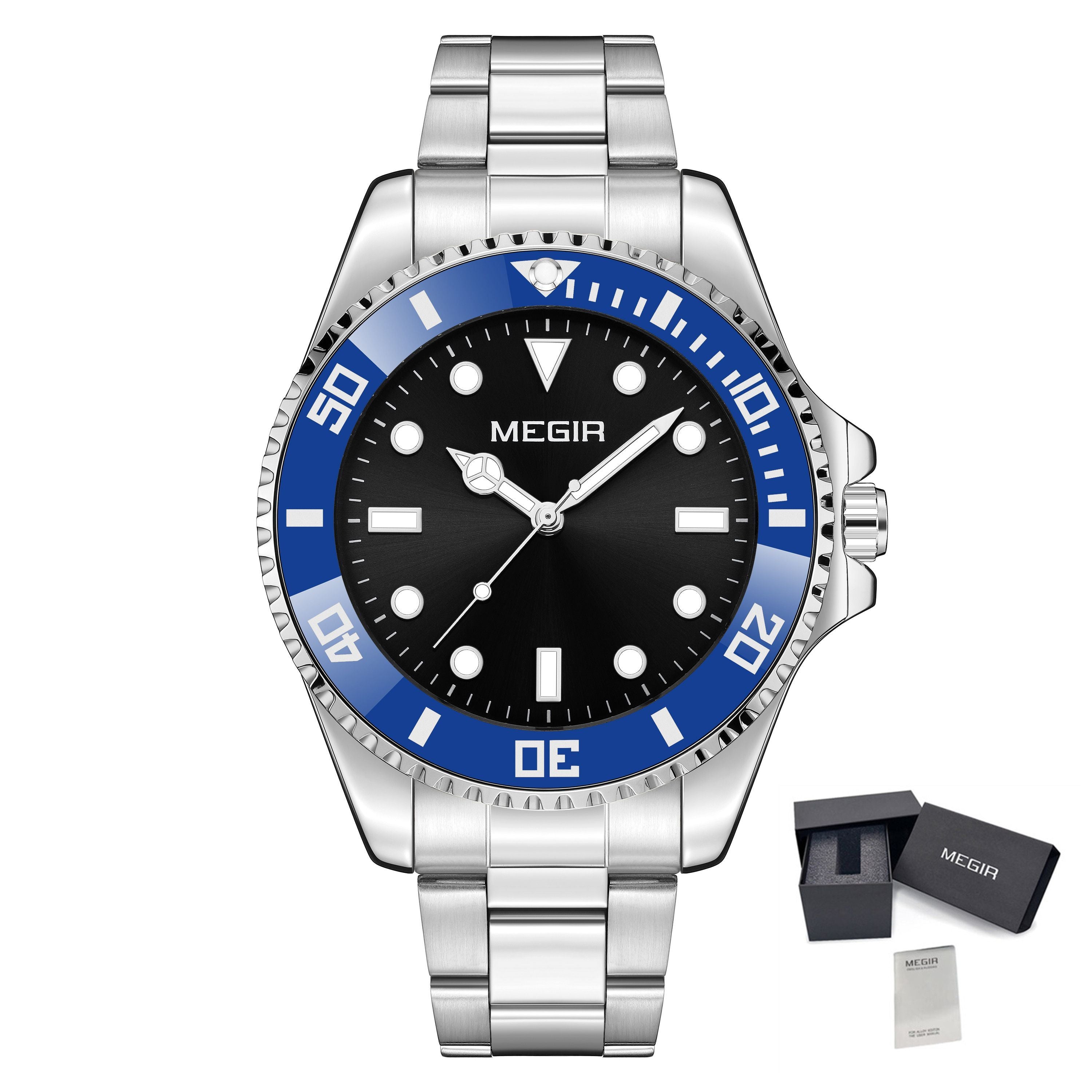 MEGIR Luxury Men's Business Wristwatches Waterproof Stainless Steel Strap Male Quartz Military Watches Clock Reloj Hombre 1090-19