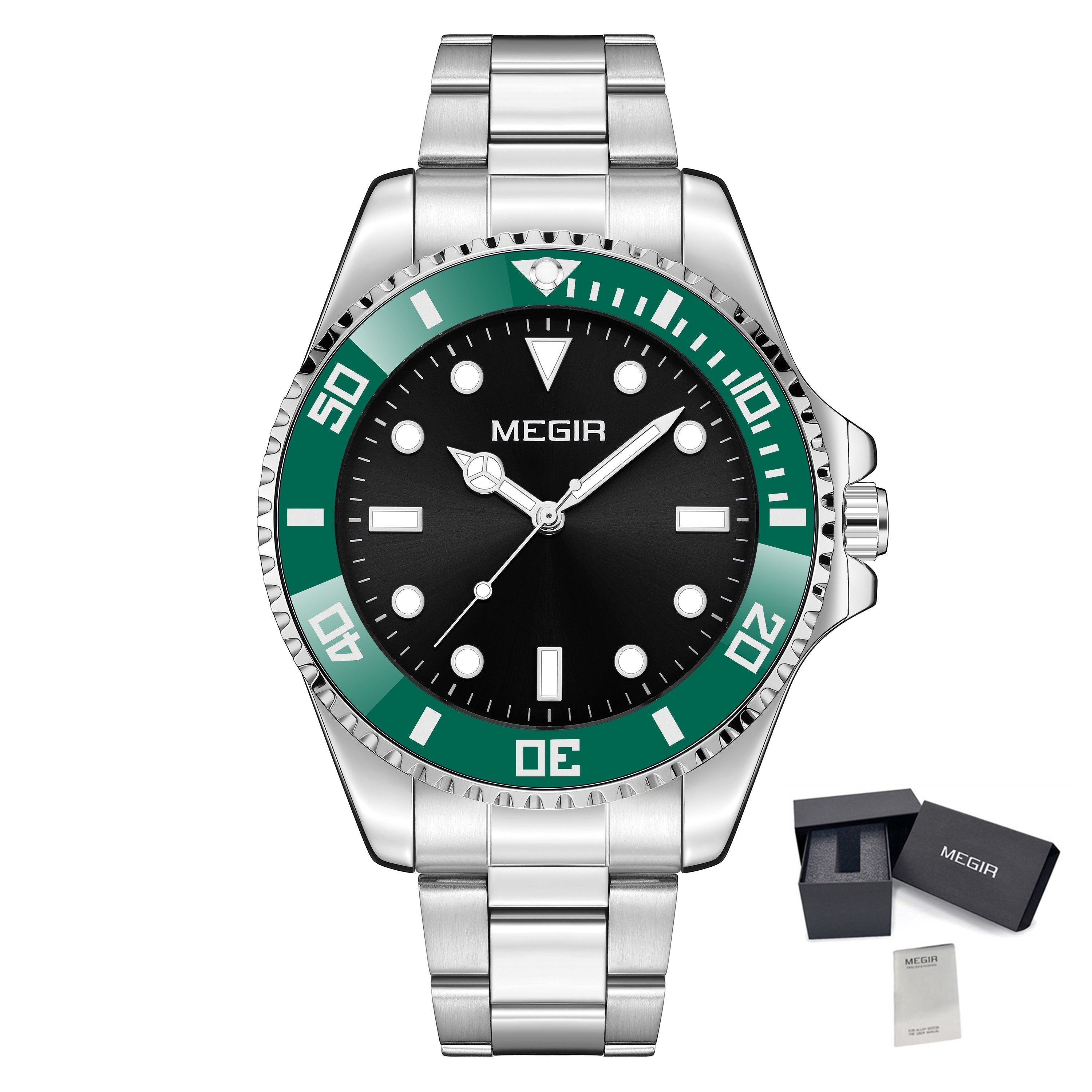 MEGIR Luxury Men's Business Wristwatches Waterproof Stainless Steel Strap Male Quartz Military Watches Clock Reloj Hombre 1090-18