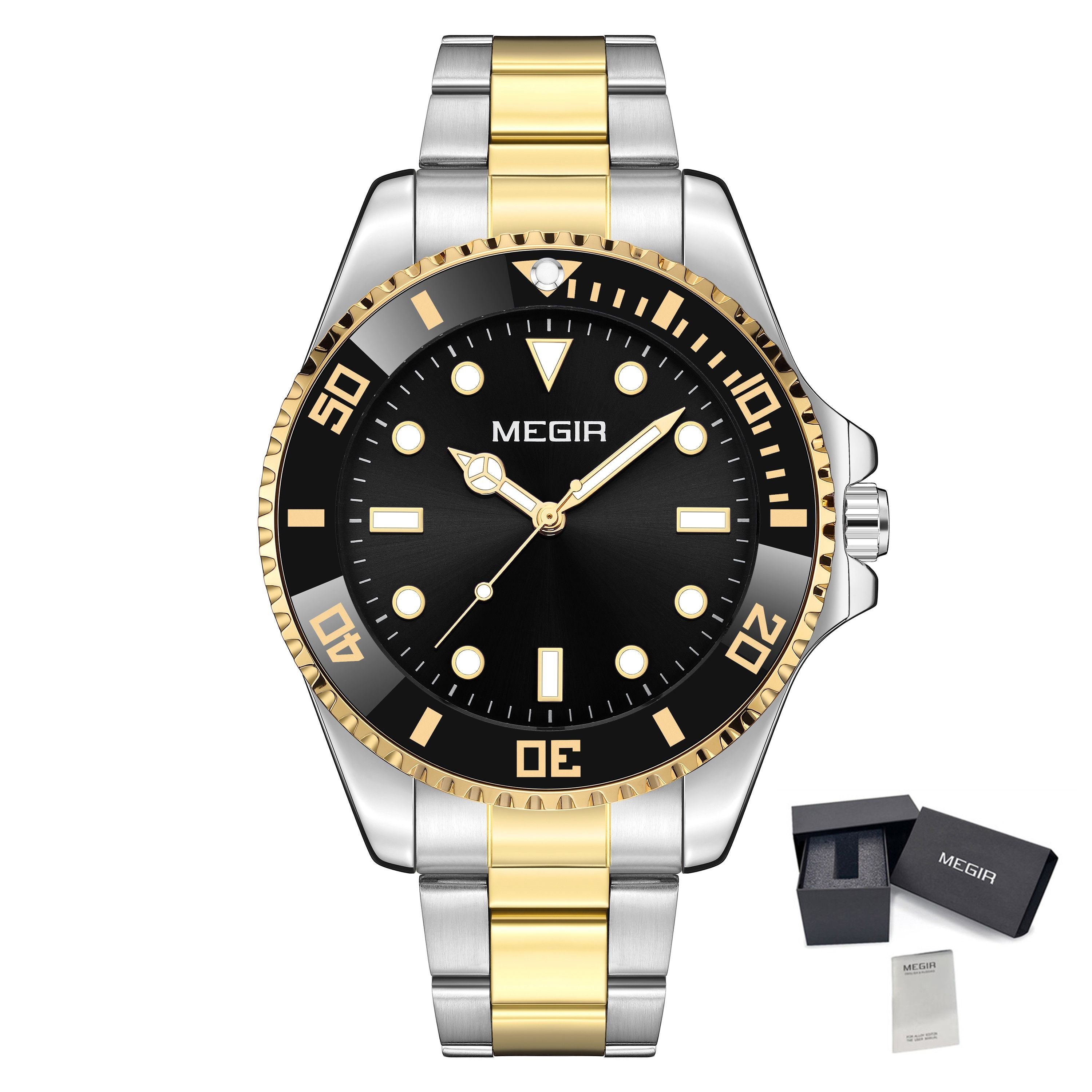 MEGIR Luxury Men's Business Wristwatches Waterproof Stainless Steel Strap Male Quartz Military Watches Clock Reloj Hombre 1090-17