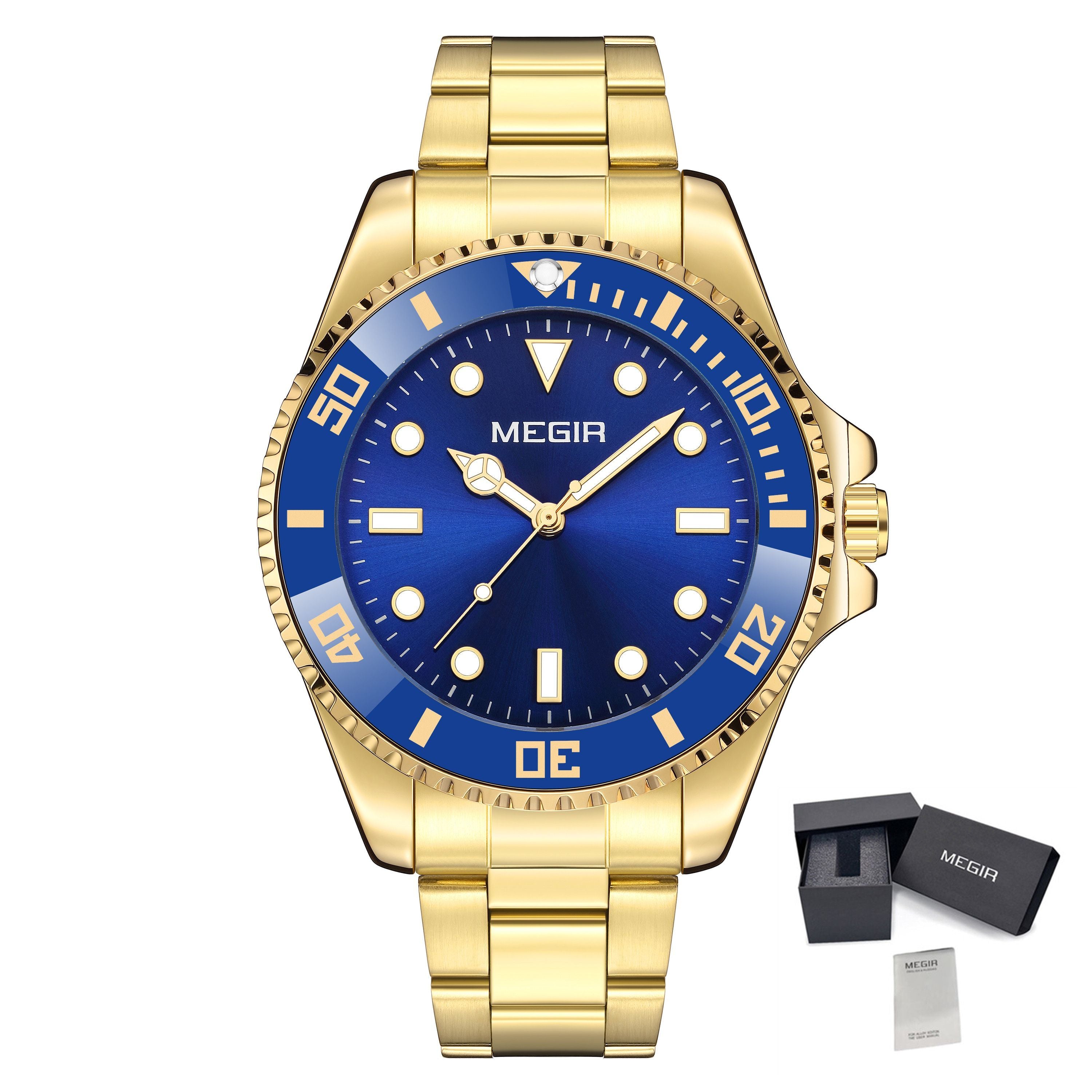 MEGIR Luxury Men's Business Wristwatches Waterproof Stainless Steel Strap Male Quartz Military Watches Clock Reloj Hombre 1090-16