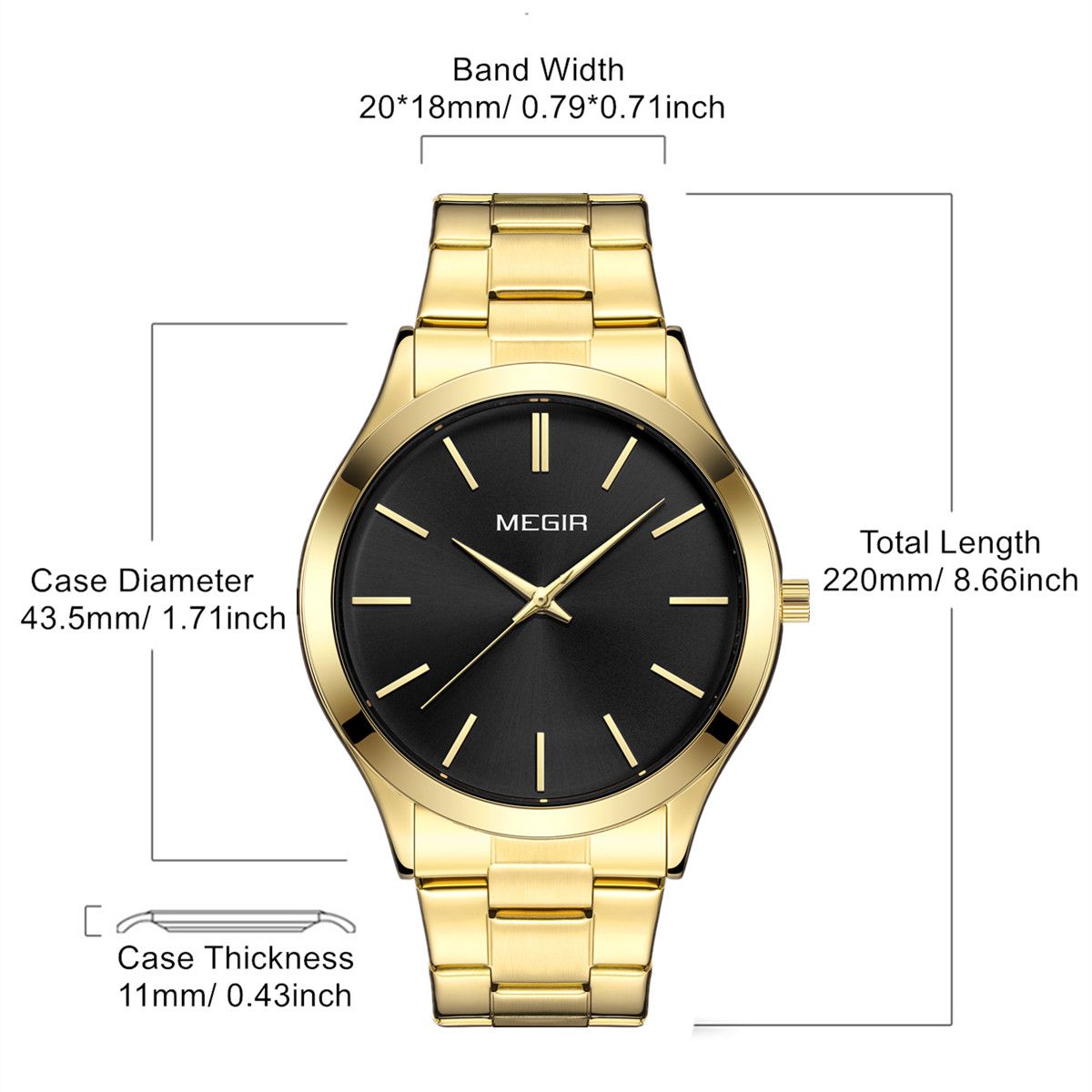 MEGIR Luxury Design Quartz Watch for Men Waterproof Business Full Black Stainless Steel Strap Wrist Watches Reloj Hombre 1096-6