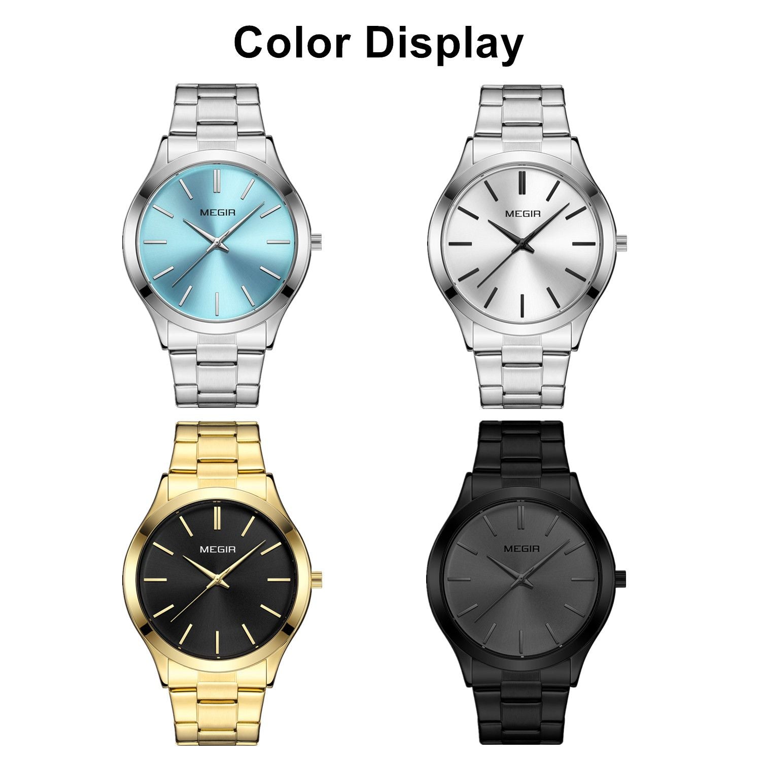 MEGIR Luxury Design Quartz Watch for Men Waterproof Business Full Black Stainless Steel Strap Wrist Watches Reloj Hombre 1096-5