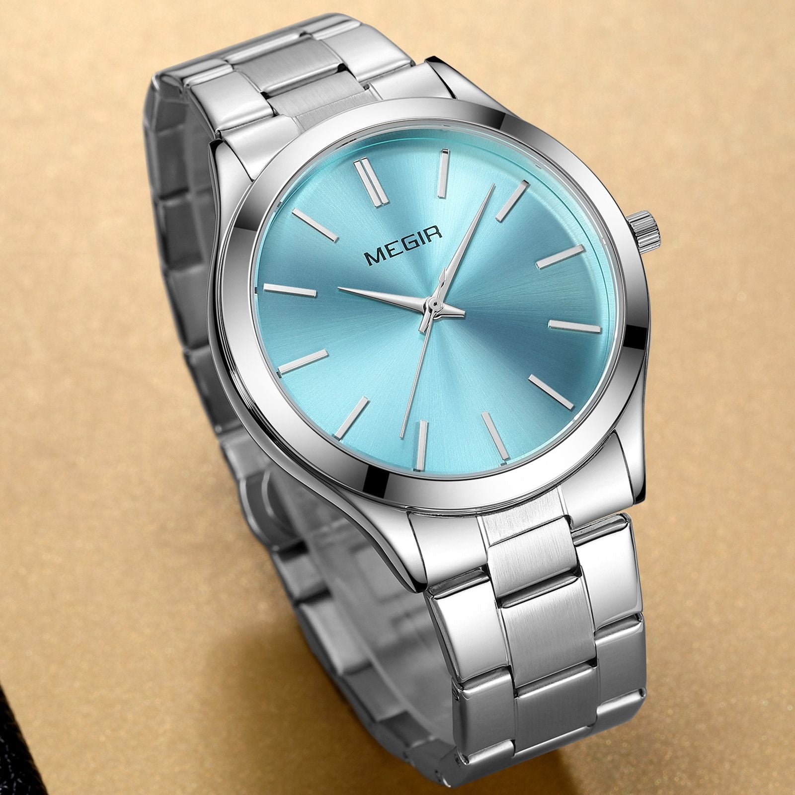 MEGIR Luxury Design Quartz Watch for Men Waterproof Business Full Black Stainless Steel Strap Wrist Watches Reloj Hombre 1096-3