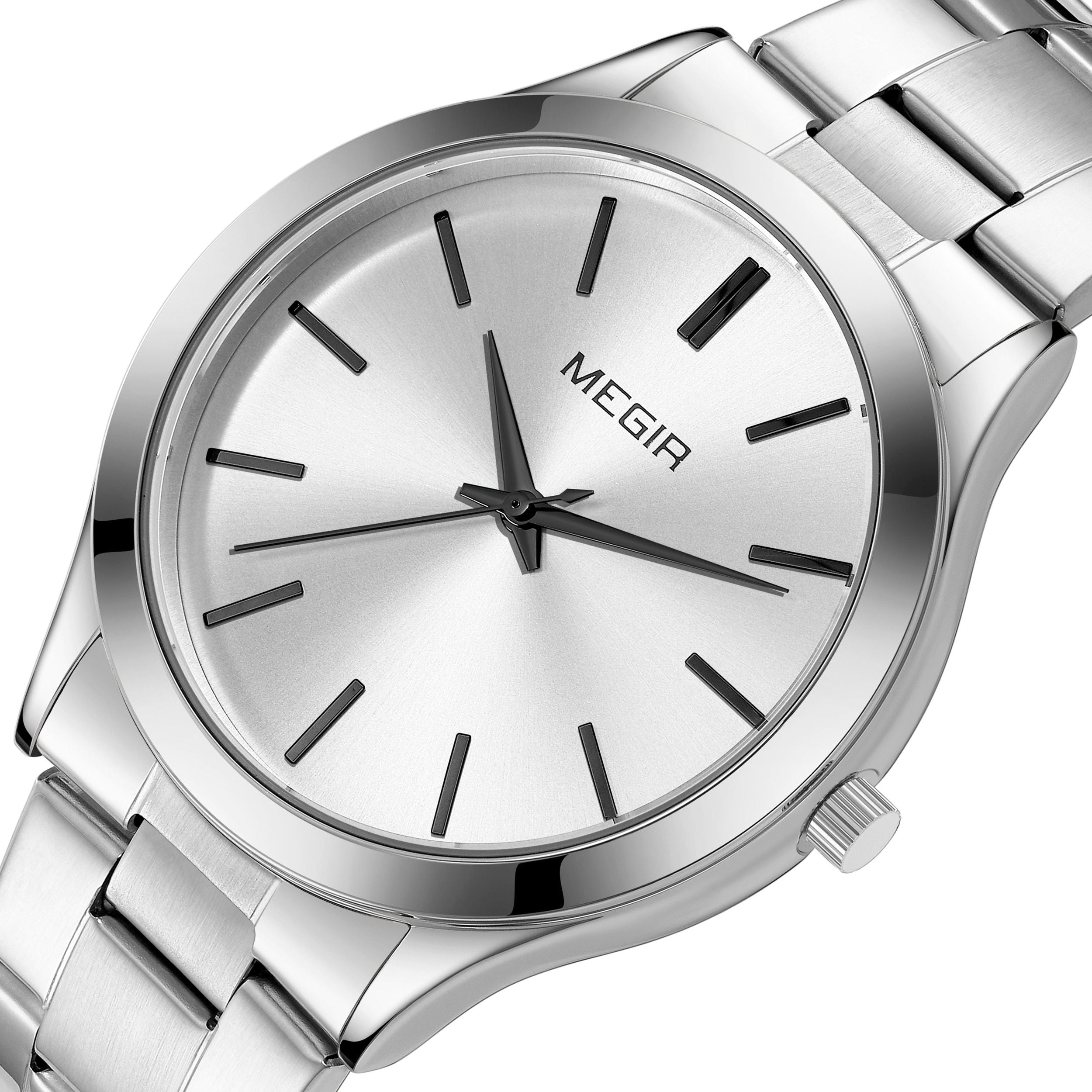 MEGIR Luxury Design Quartz Watch for Men Waterproof Business Full Black Stainless Steel Strap Wrist Watches Reloj Hombre 1096-10