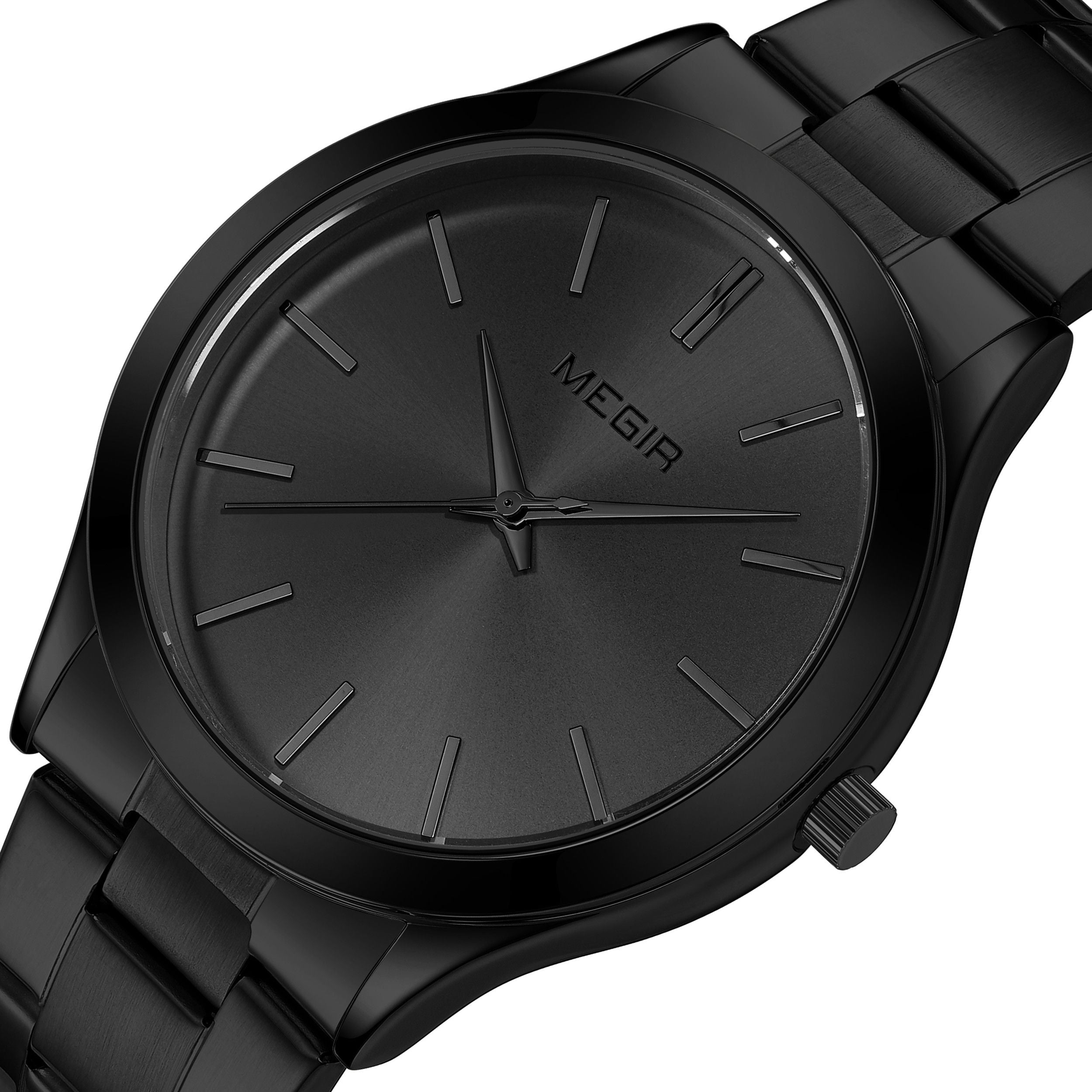 MEGIR Luxury Design Quartz Watch for Men Waterproof Business Full Black Stainless Steel Strap Wrist Watches Reloj Hombre 1096-9