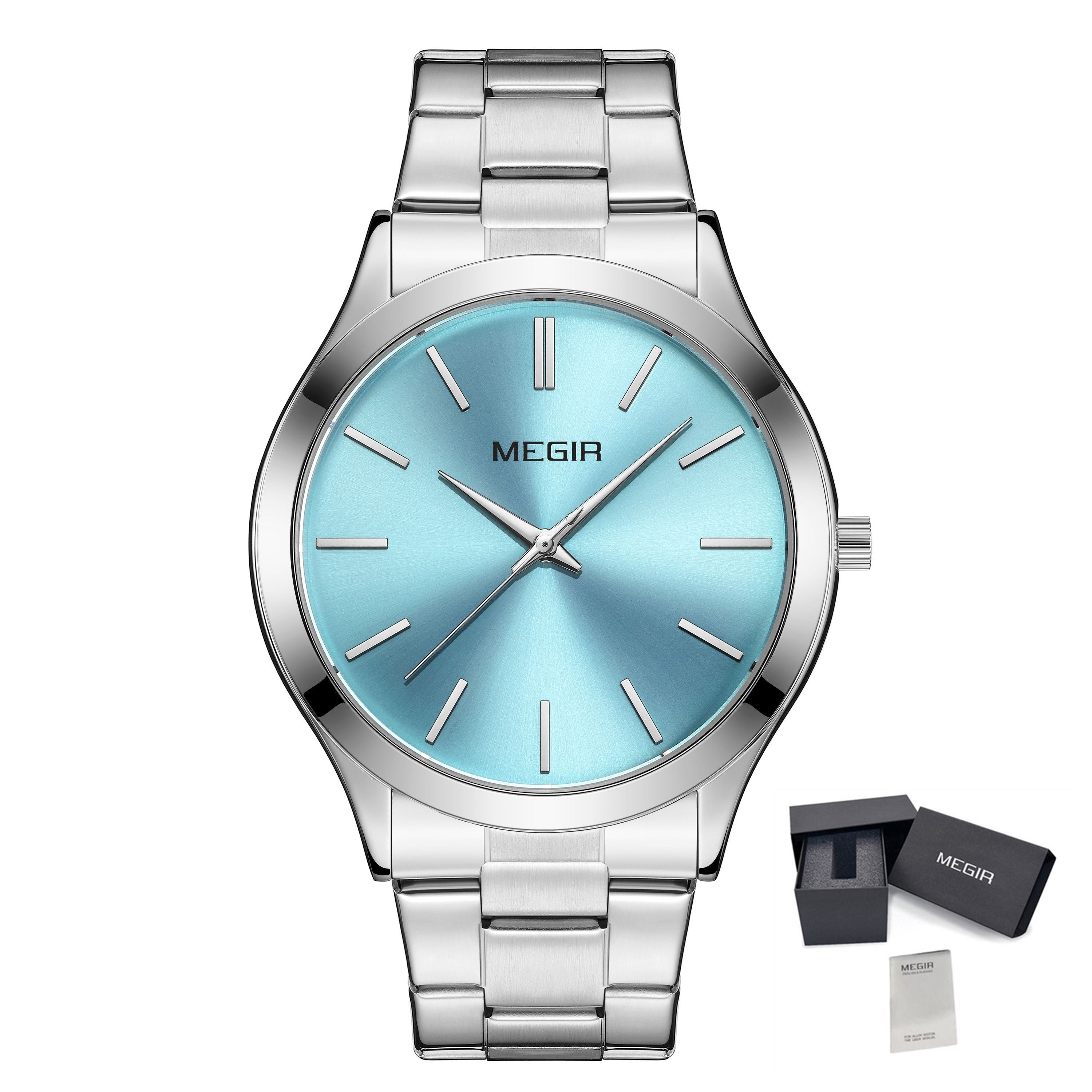 MEGIR Luxury Design Quartz Watch for Men Waterproof Business Full Black Stainless Steel Strap Wrist Watches Reloj Hombre 1096-16