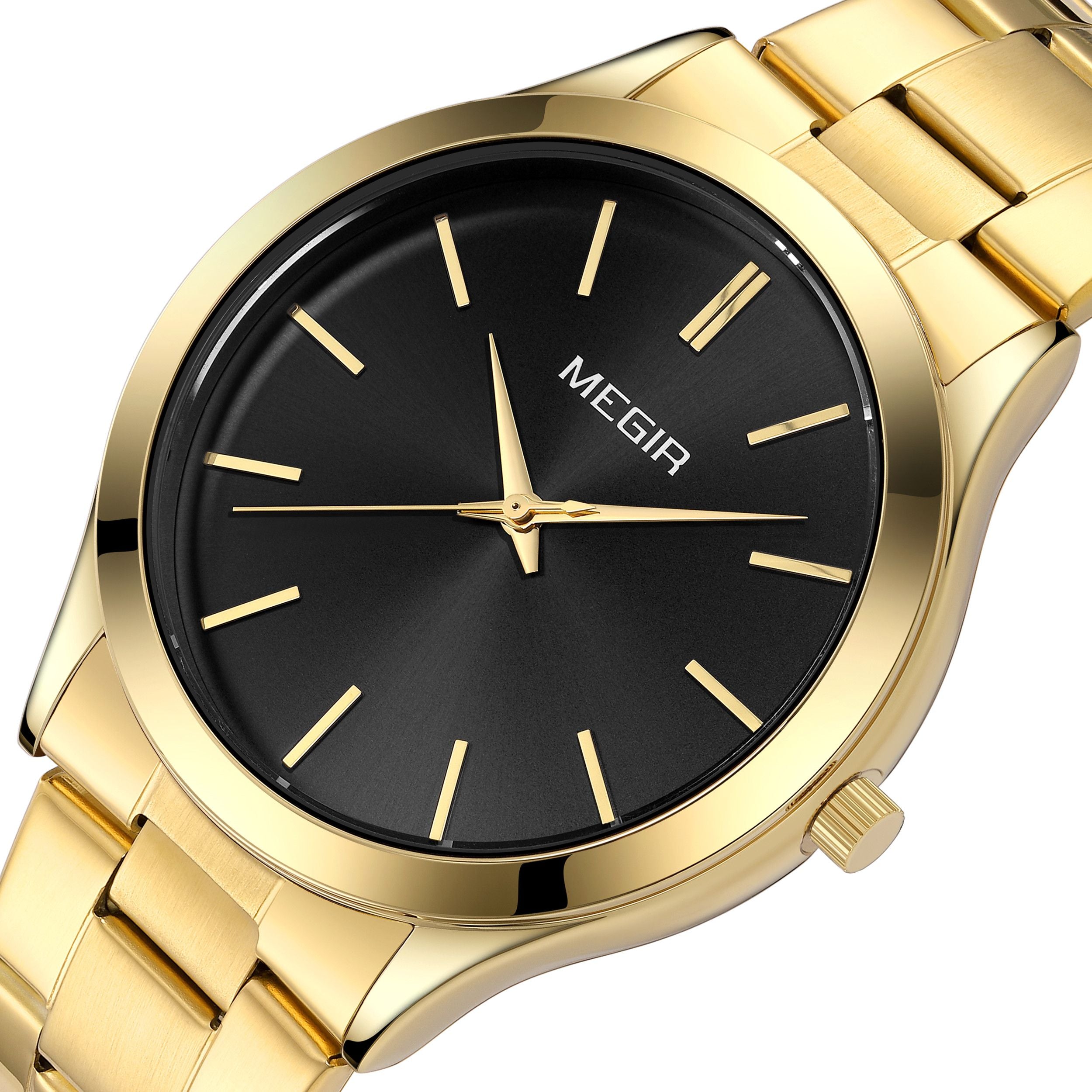 MEGIR Luxury Design Quartz Watch for Men Waterproof Business Full Black Stainless Steel Strap Wrist Watches Reloj Hombre 1096-8