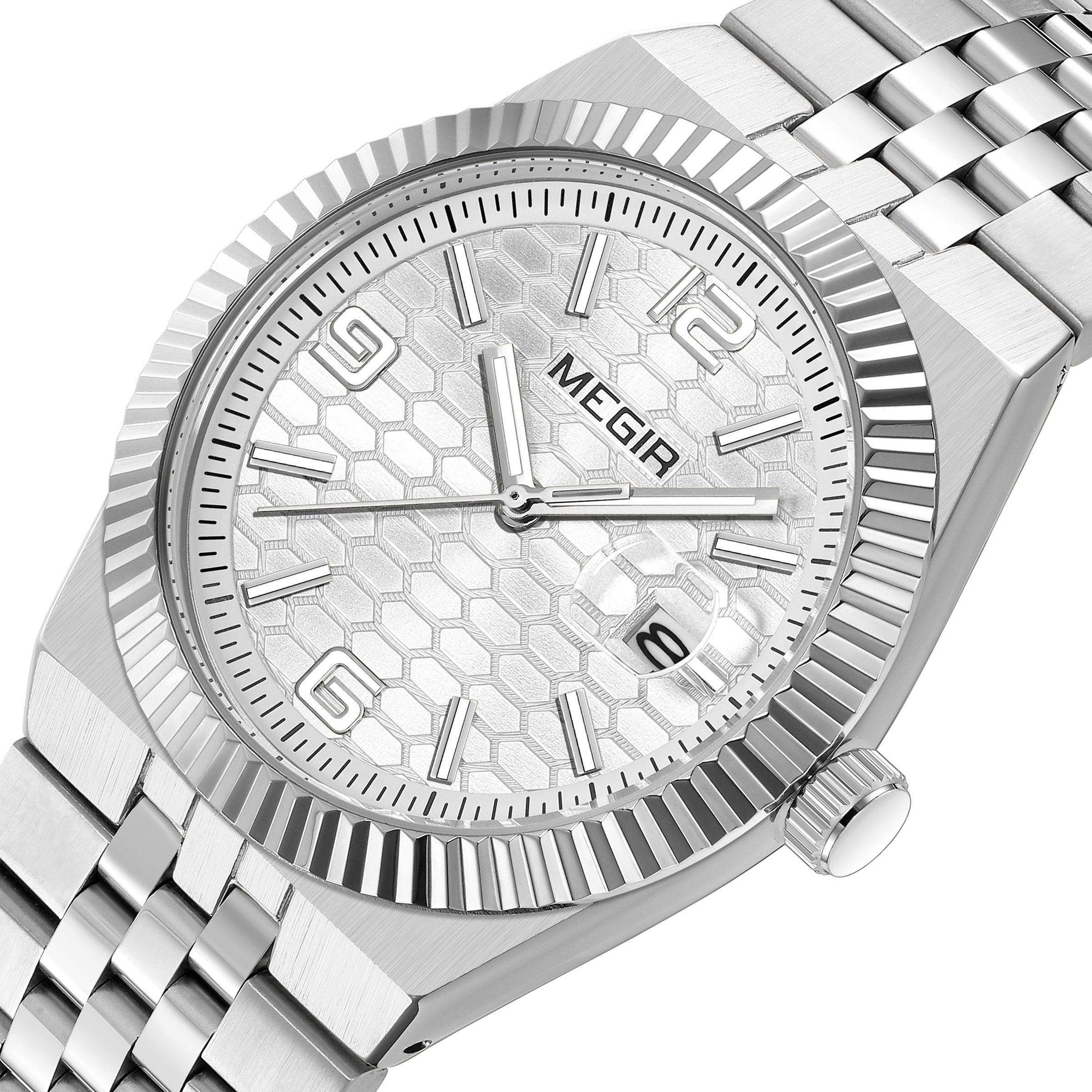 MEGIR Original Men Business Leisure Watches Stainless Steel Bracelet Quartz Wristwatch Waterproof Luminous Date Clock Reloj Hombre 1101-14