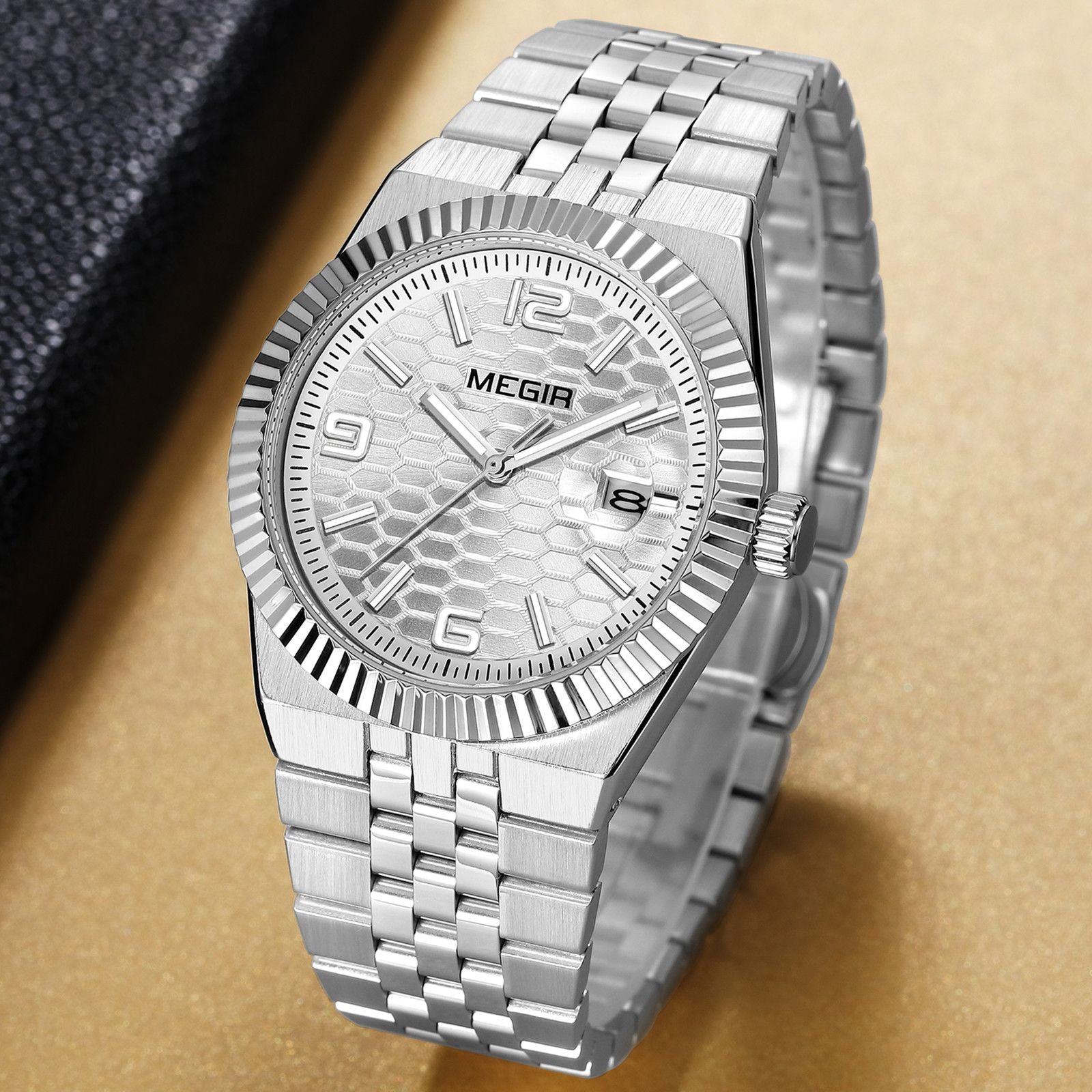 MEGIR Original Men Business Leisure Watches Stainless Steel Bracelet Quartz Wristwatch Waterproof Luminous Date Clock Reloj Hombre 1101-7